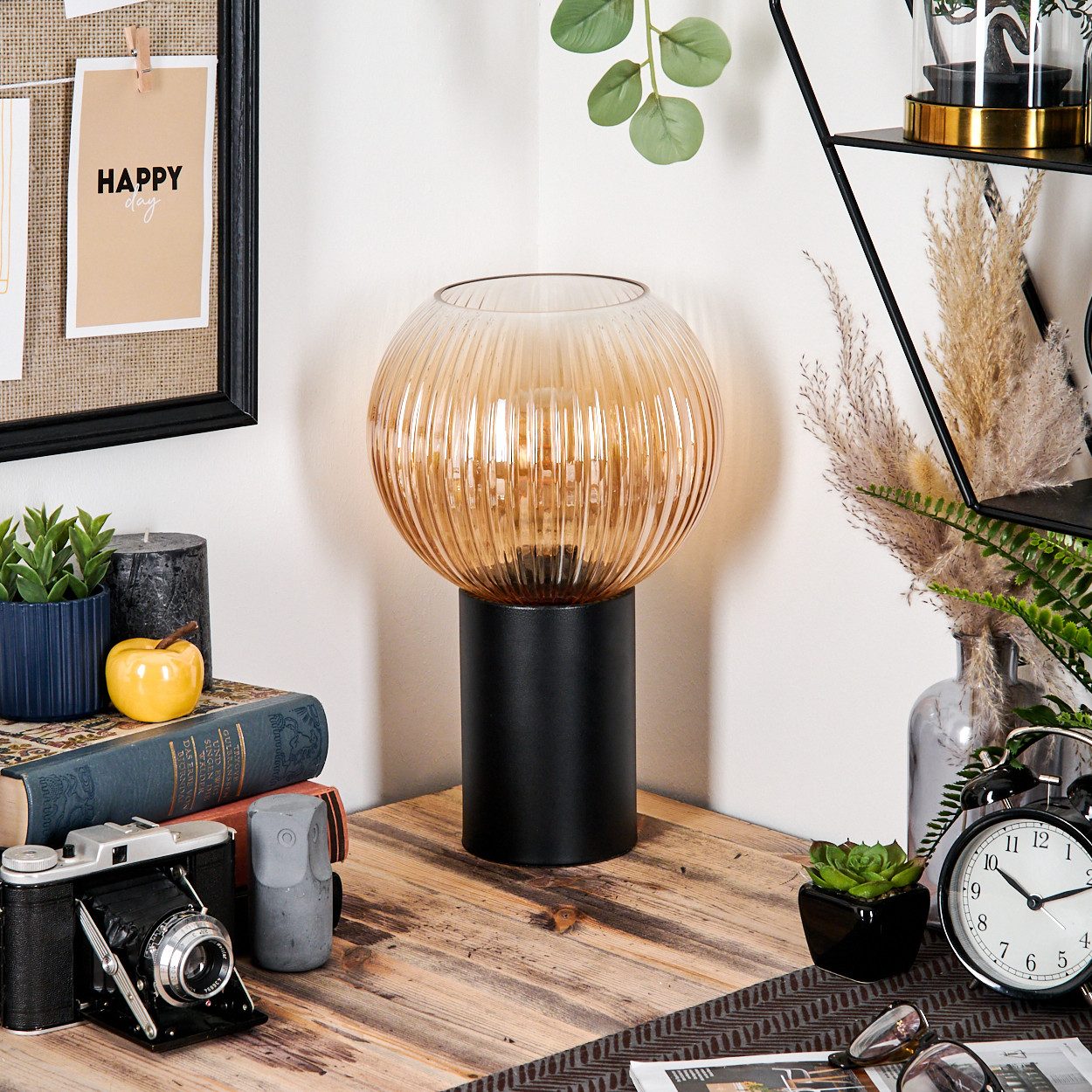 hofstein Tischleuchte Tischlampe aus Metall/Riffelglas in günstig online kaufen