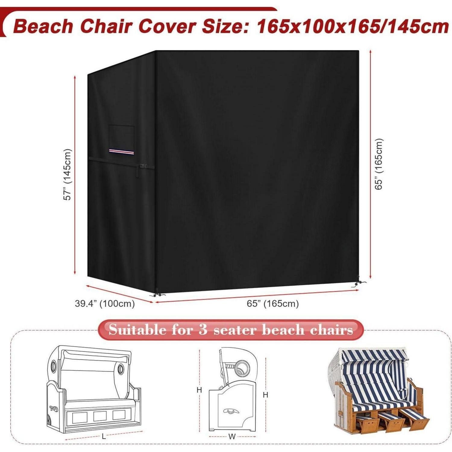 LuxusKollektion Strandkorb-Schutzhülle Strandkorbabdeckung 3 Sitzer Wasserdicht Winterfest 165x100x165 145cm
