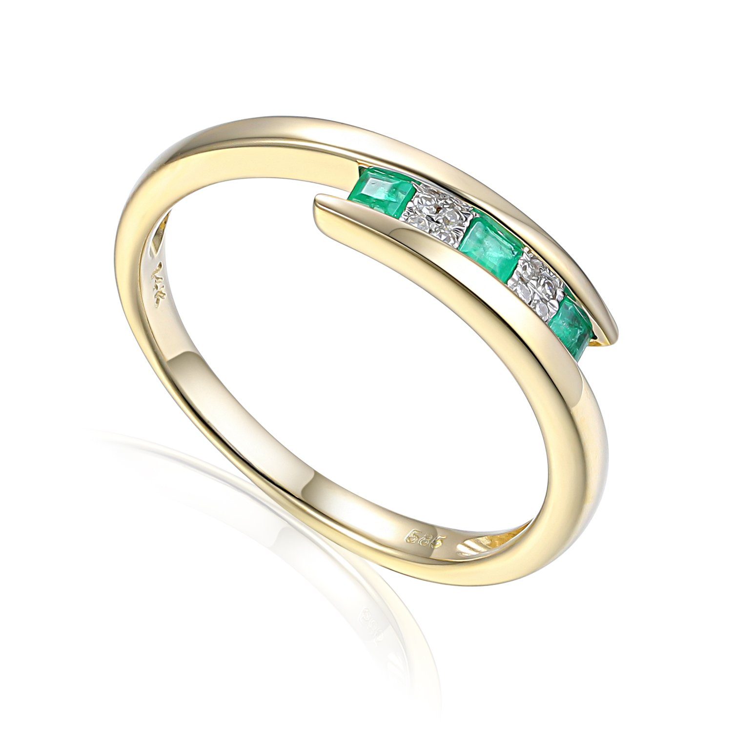 Stella-Jewellery Solitärring 585er Gold Ring mit Smaragd 0,13ct /Diamant  0,02ct (inkl. Etui, Smaragd ca. 0.13ct Diamant 0,02ct - inkl. Etui),  Smaragd 0,13ct und Brillanten 0,02ct.