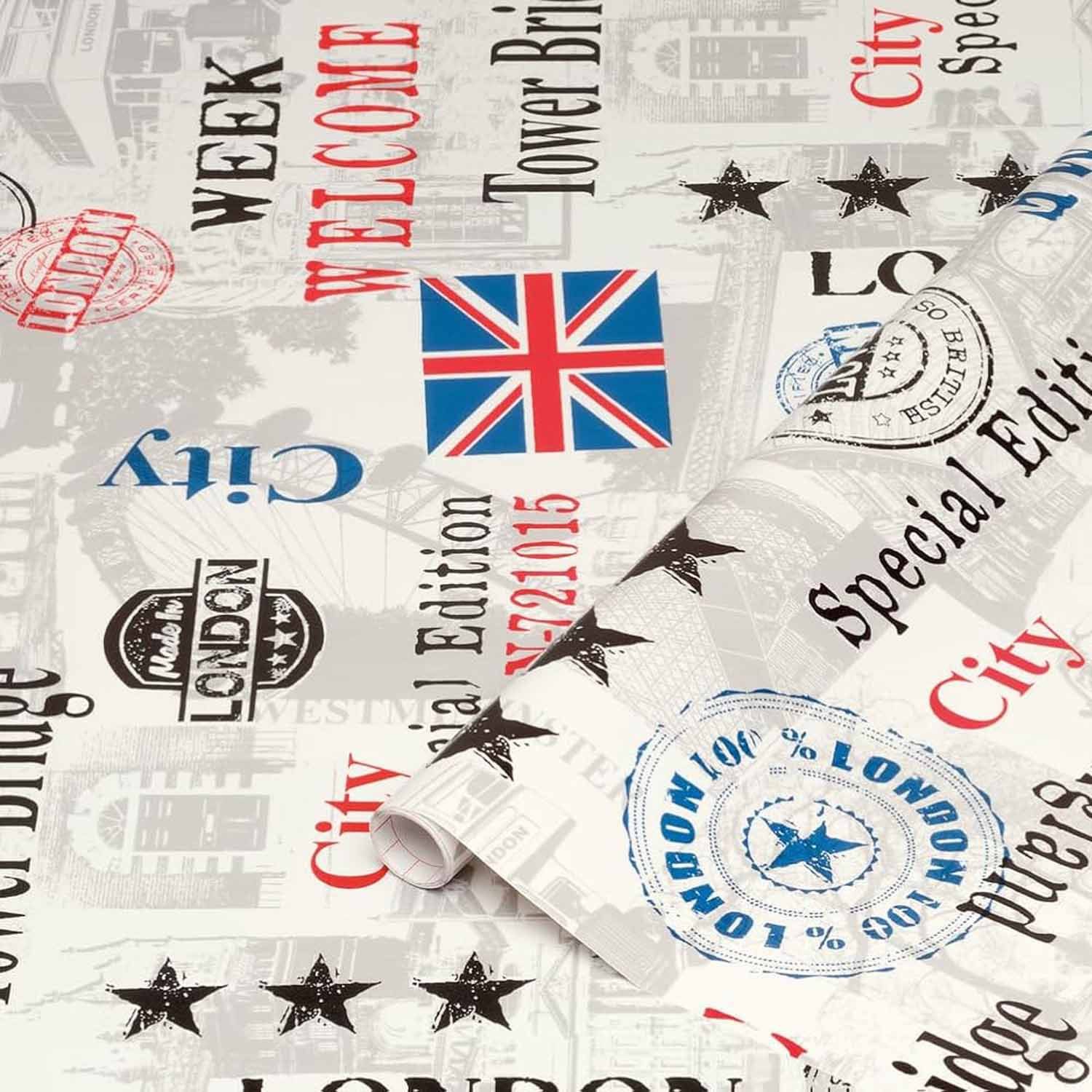 d-c-fix Möbelfolie Lindley - selbstklebende Dekofolie Londonmotiv Klebefolie Möbel Küche, Designfolie 150 x 45cm - zuschneidbar und rückstandslos entfernbar