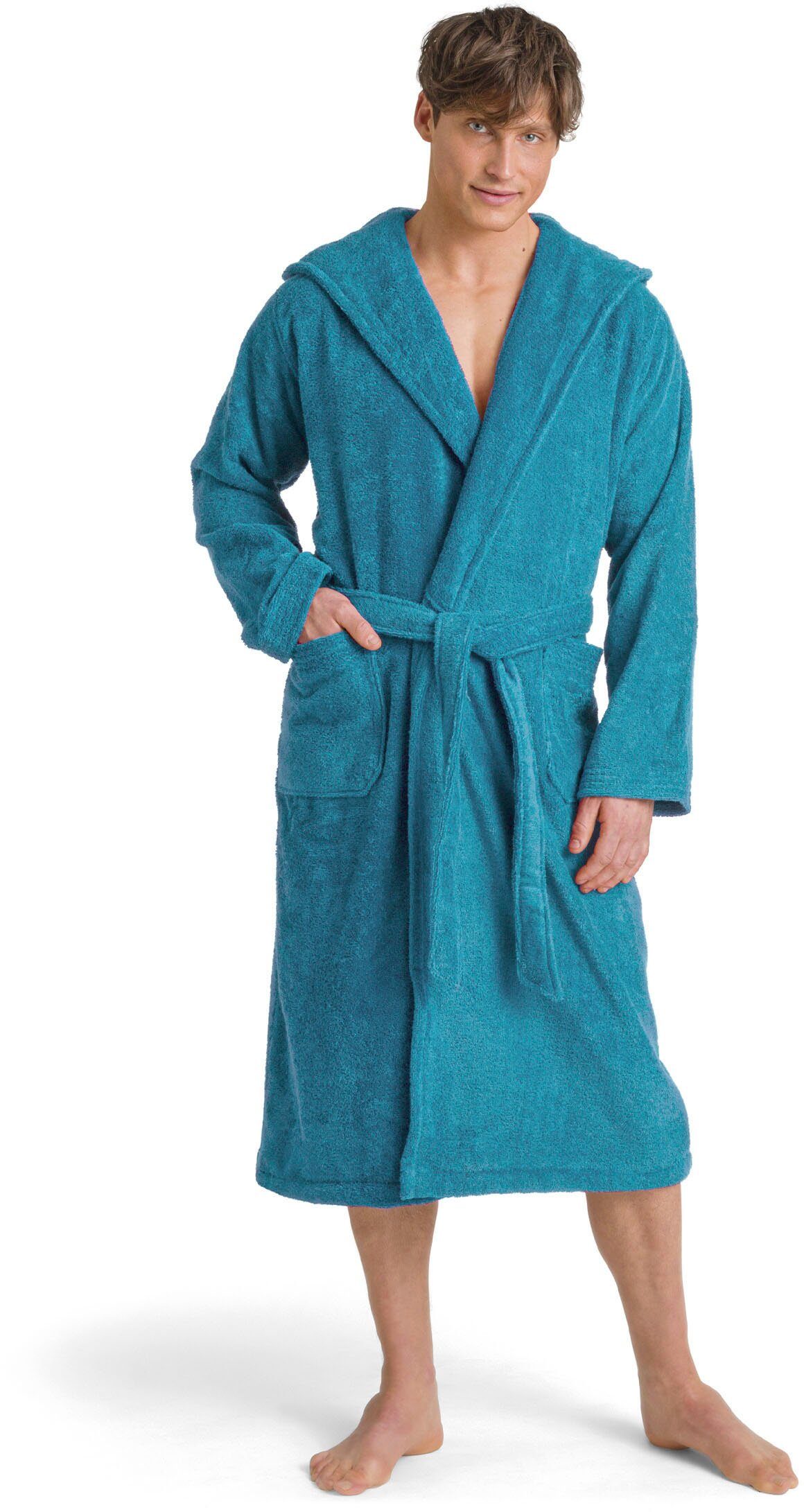 Möve Unisex-Bademantel Superwuschel Kapuze, ideal für Sauna & Spa, Hotelbademantel, Langform, Walkfrottier, Kapuze, Gürtel, in Uni