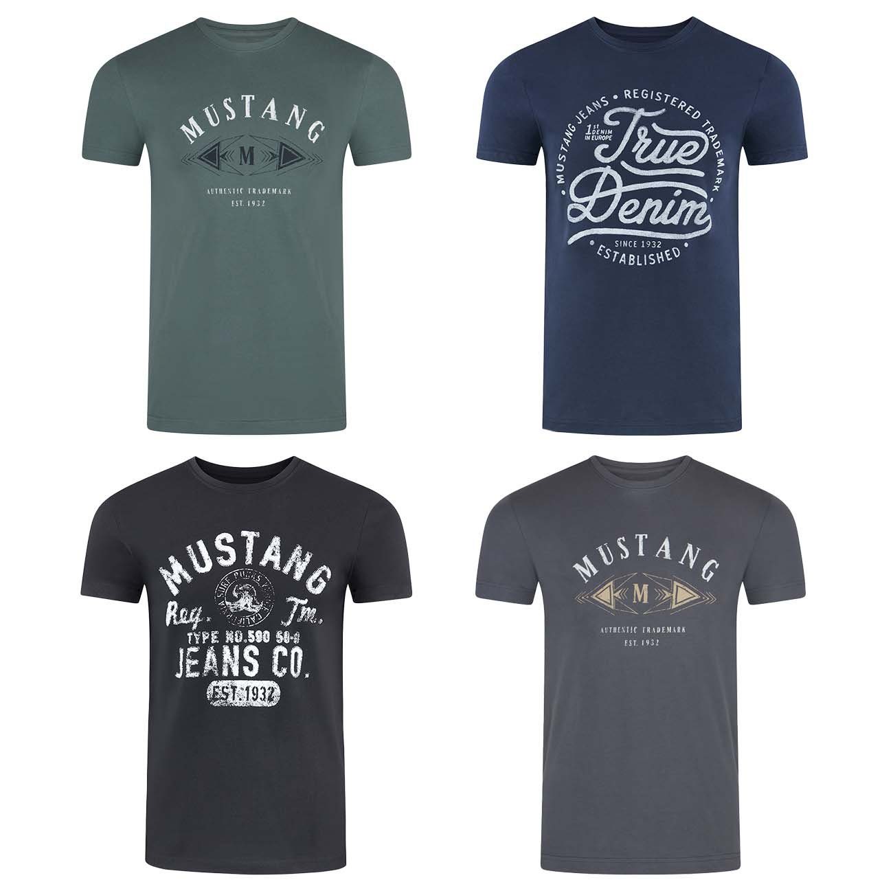 MUSTANG T-Shirt Kurzarm Regular 100% Basic C Farbmix aus (P27) mit Fit Rundhalsausschnitt Shirt Herren Printshirt Baumwolle Alex Print (4-tlg) Tee