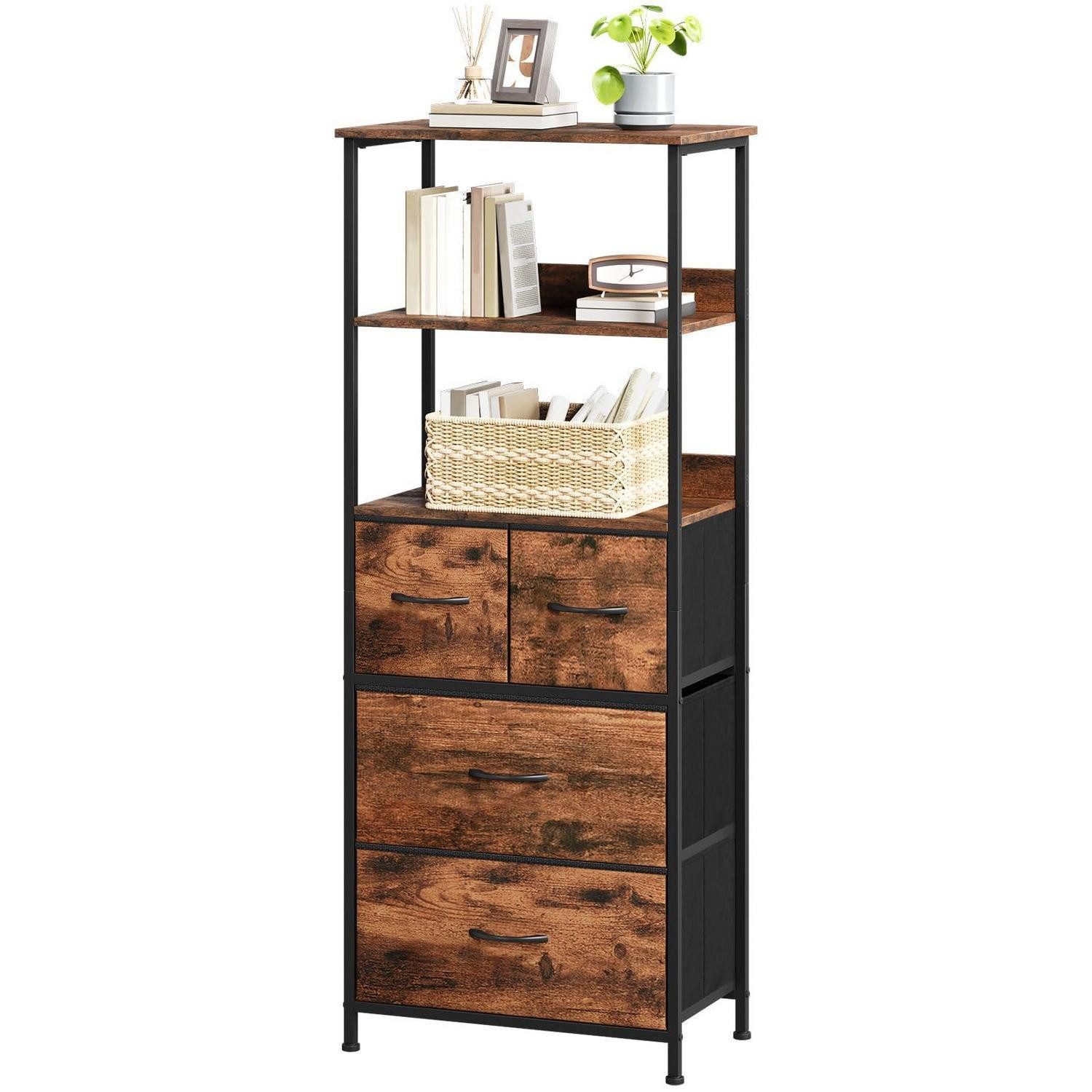LuxusKollektion Bücherregal Bücherregal mit 4 Stoffschubladen Holzmaserung, 1-tlg.
