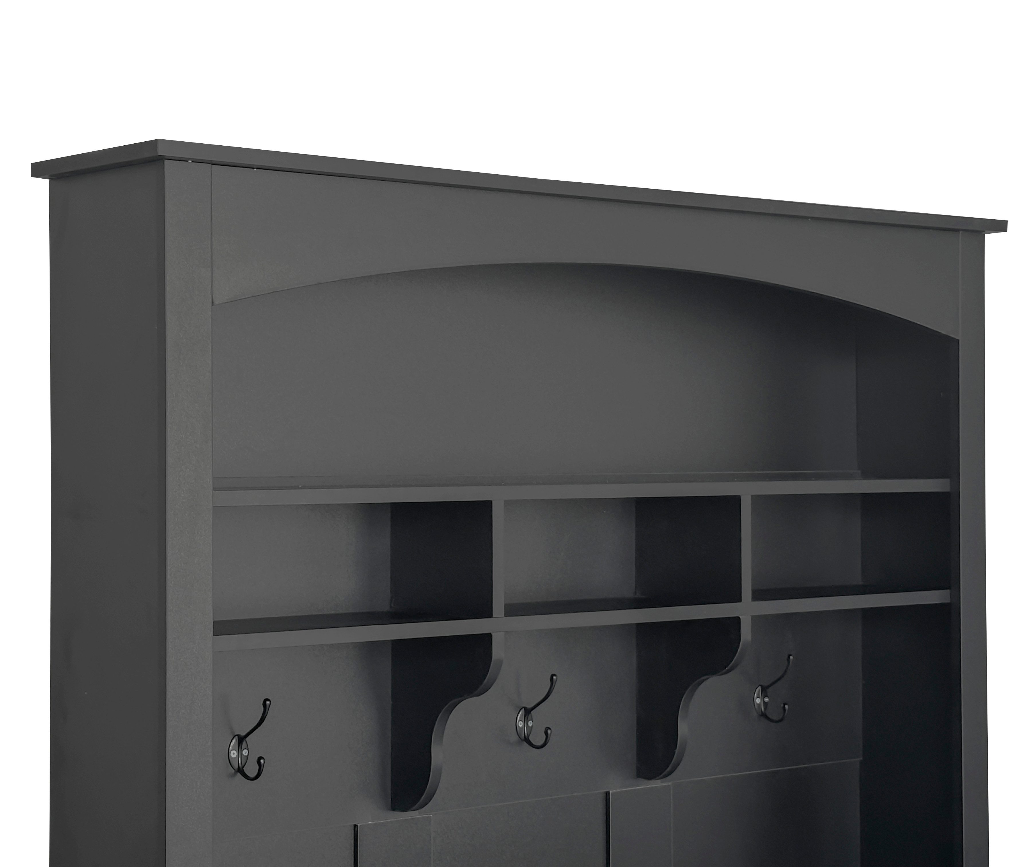 Merax Garderoben-Set mit Bank & Schuhablage, (1-St., H190/B120/T40 cm), Flurgarderobe mit 3 Haken, offenem Stauraum & verstellbaren Regalböden – Bild 4 von 5