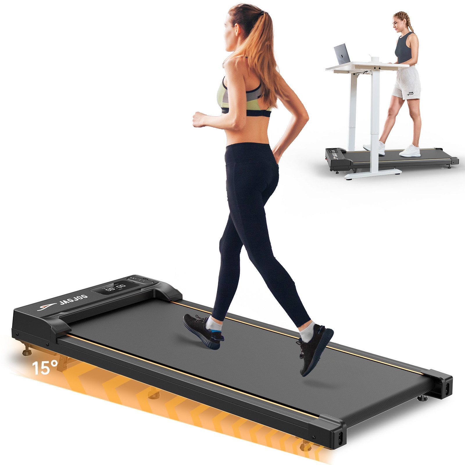 JAGJOG Laufband walking jogging pad 415W motor,bis 6 km/h (1-tlg), Kabellose Fernbedienung, Gummistoßdämpfung stumm