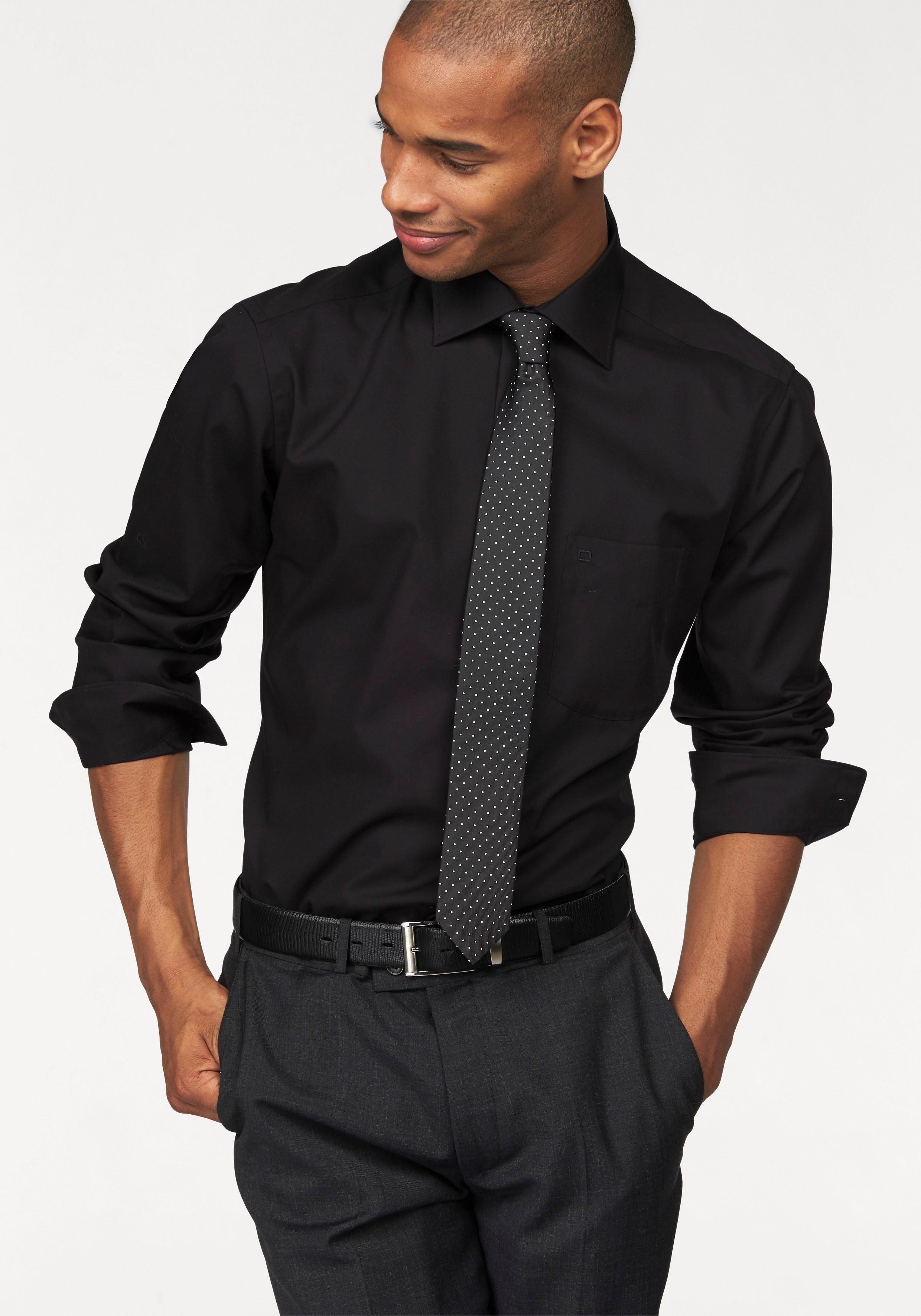 OLYMP Businesshemd mit modern Ärmel, schwarz fit Luxor extra lange bügelfrei, Brusttasche