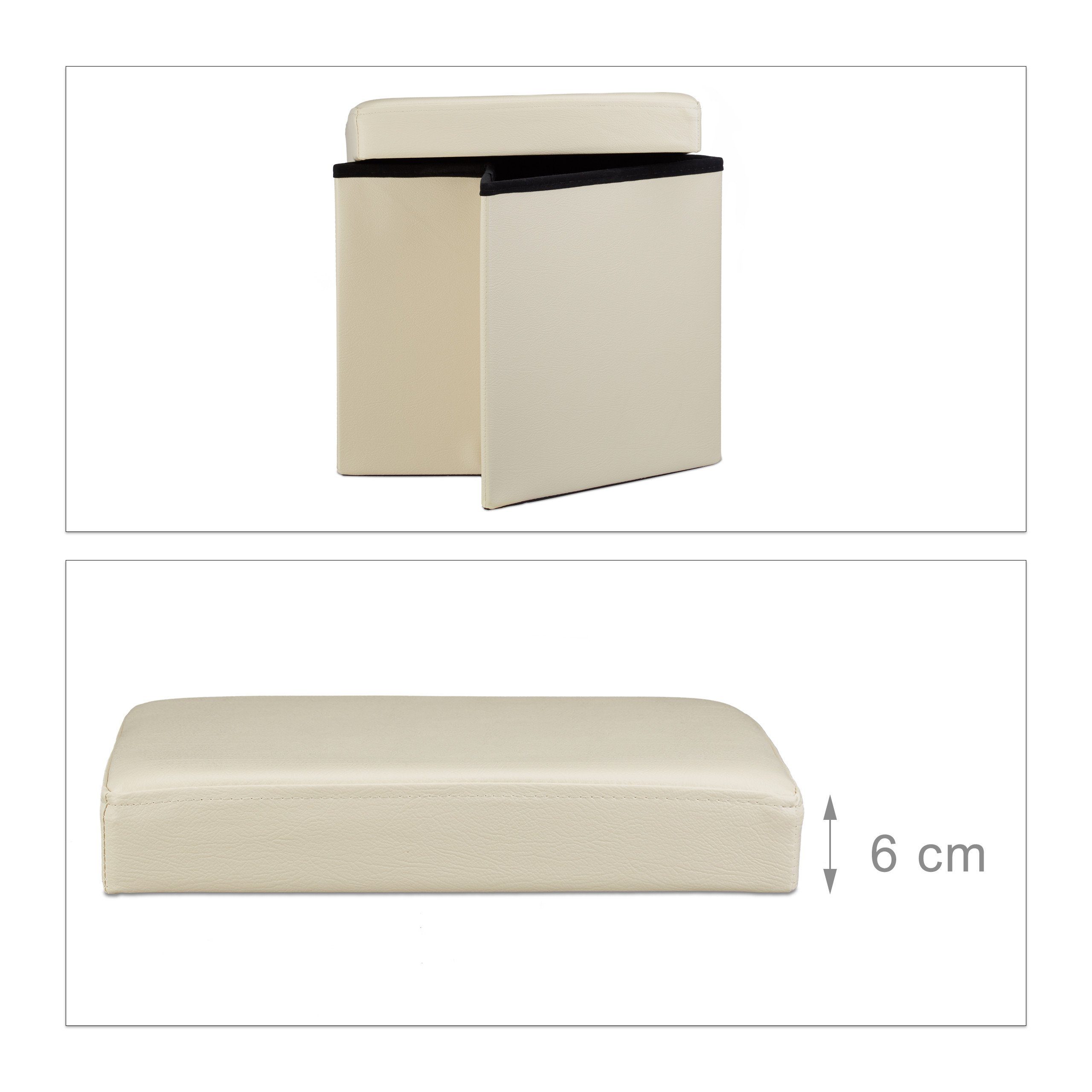 relaxdays Sitzhocker Faltbarer Sitzhocker Kunstleder (1 St), Creme – Bild 4 von 5