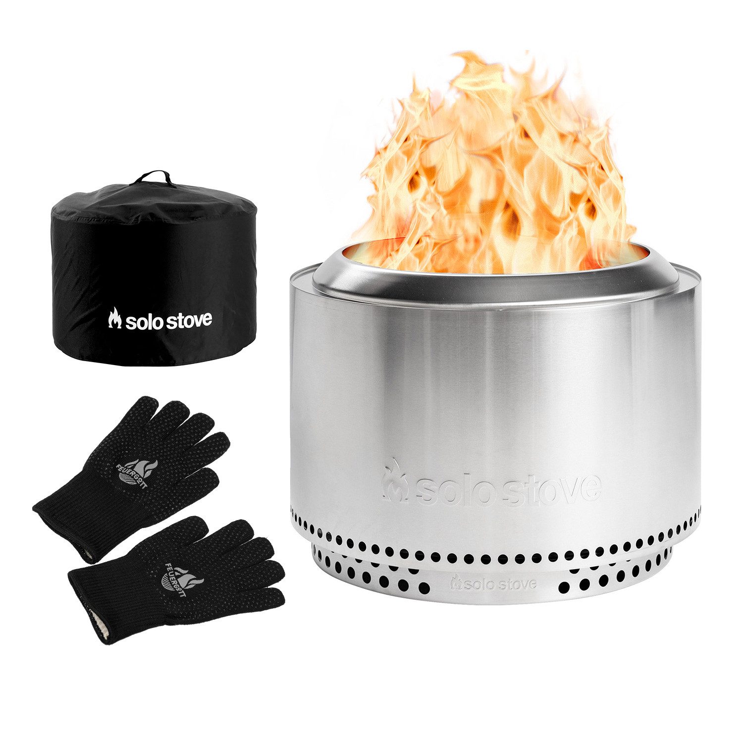 Feuergott Holzkohlegrill FEUERGOTT Grill- & Ofenhandschuhe + Solo Stove Canyon Feuerstelle