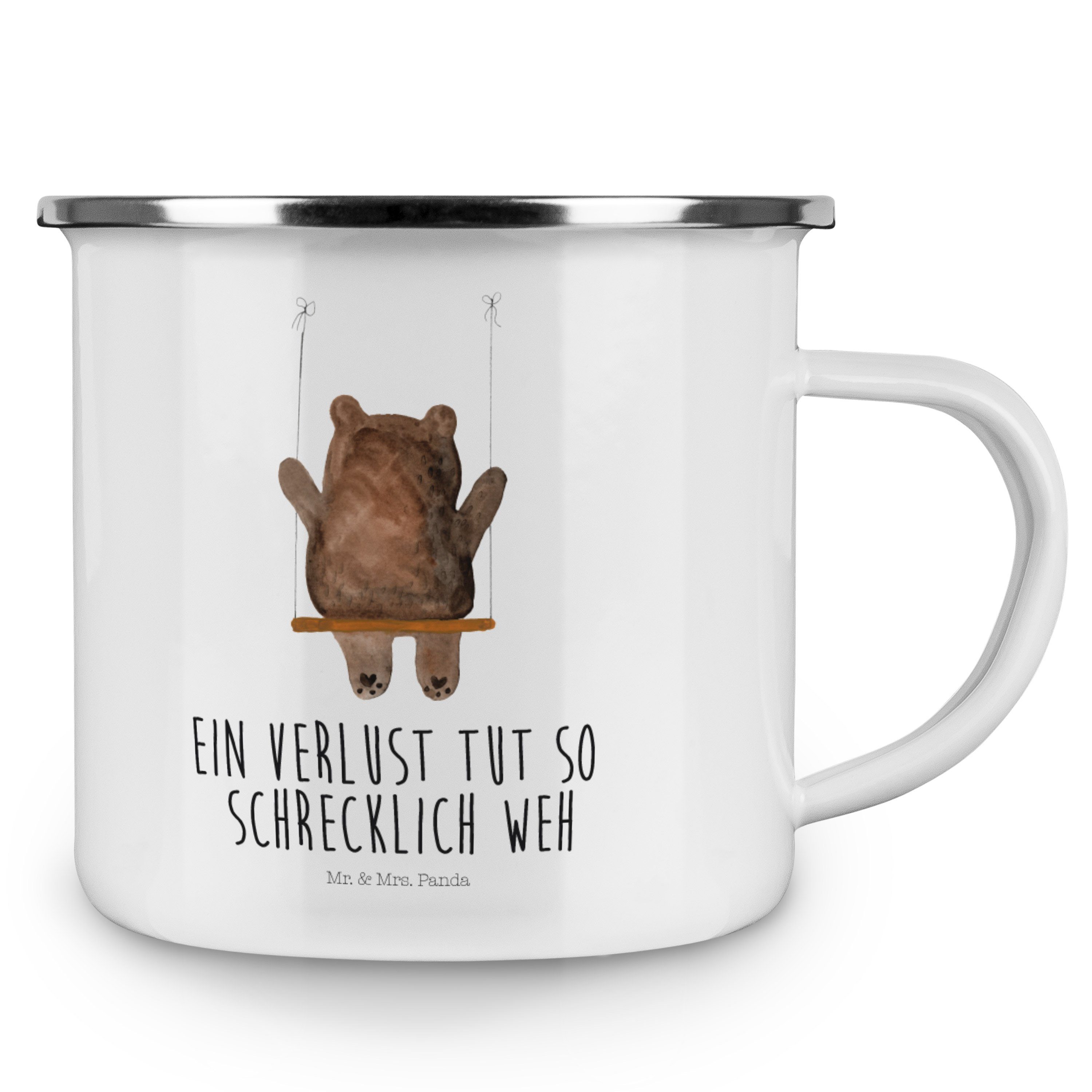 Blechtasse, Teddy, E, Mr. Schaukel - Weiß - Geschenk, Becher & Teddybär, Kaffee Bär Panda Mrs. Emaille
