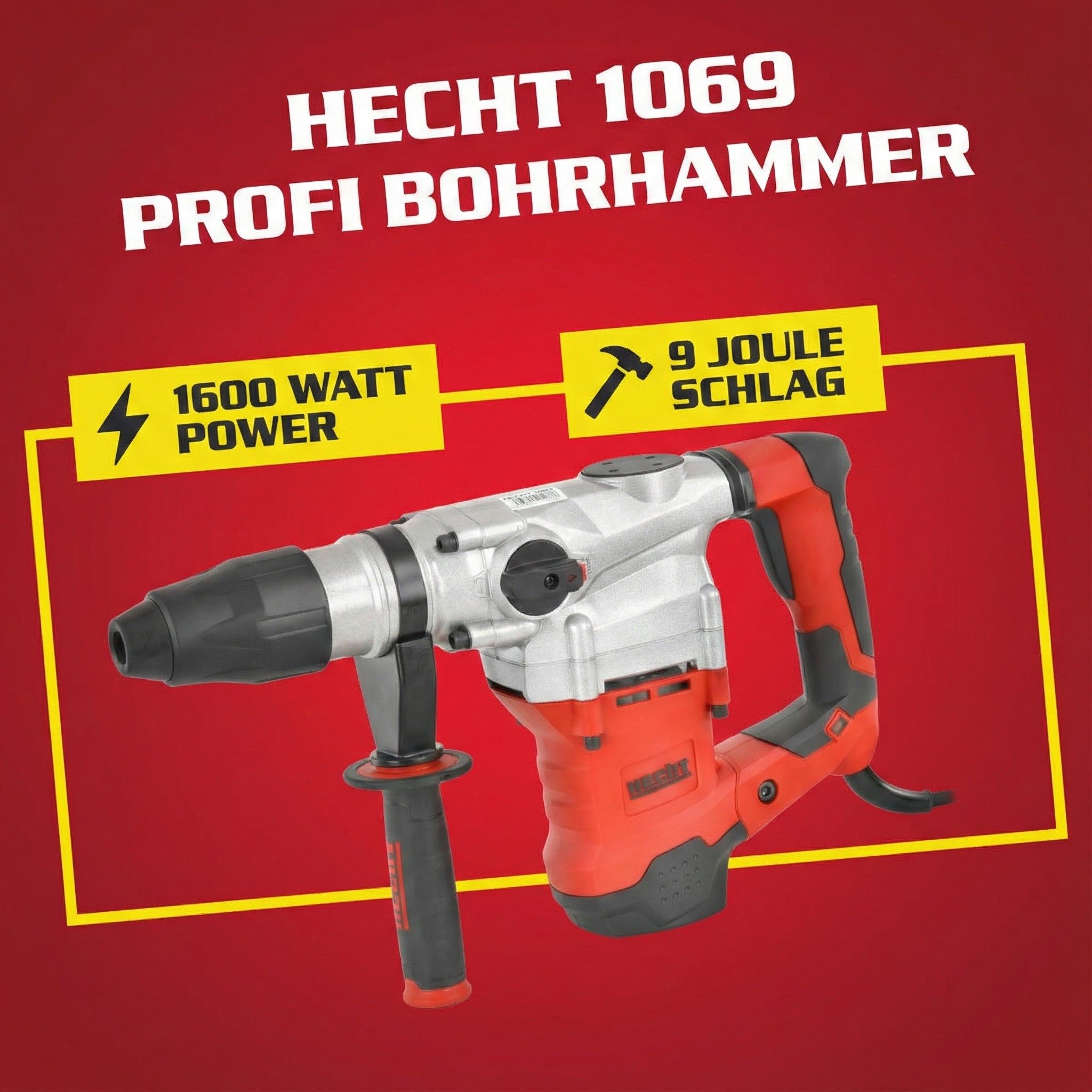 Hecht Bohrhammer mit Kabel SDS-Max 3530 U/min Transportkoffer 1600W, 230-240 V, max. 560 U/min, mit viel Zubehör