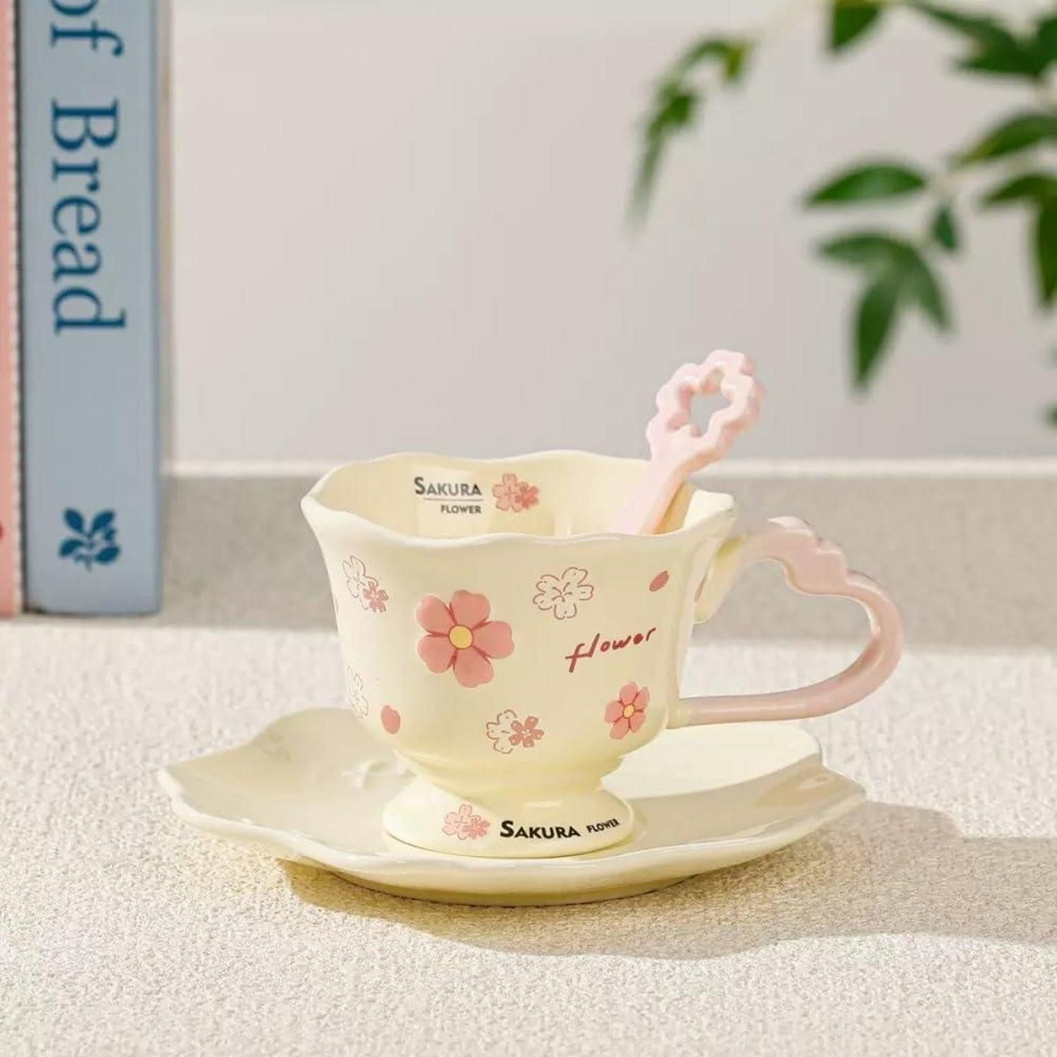 LuxusKollektion Espressotasse Espressotasse mit Untertasse Blumenmuster Gelb 380ml, Keramik