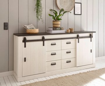 Home affaire Sideboard SHERWOOD, modernes Holz Dekor, mit Scheunentorbeschlag aus Metall, Breite 201 cm