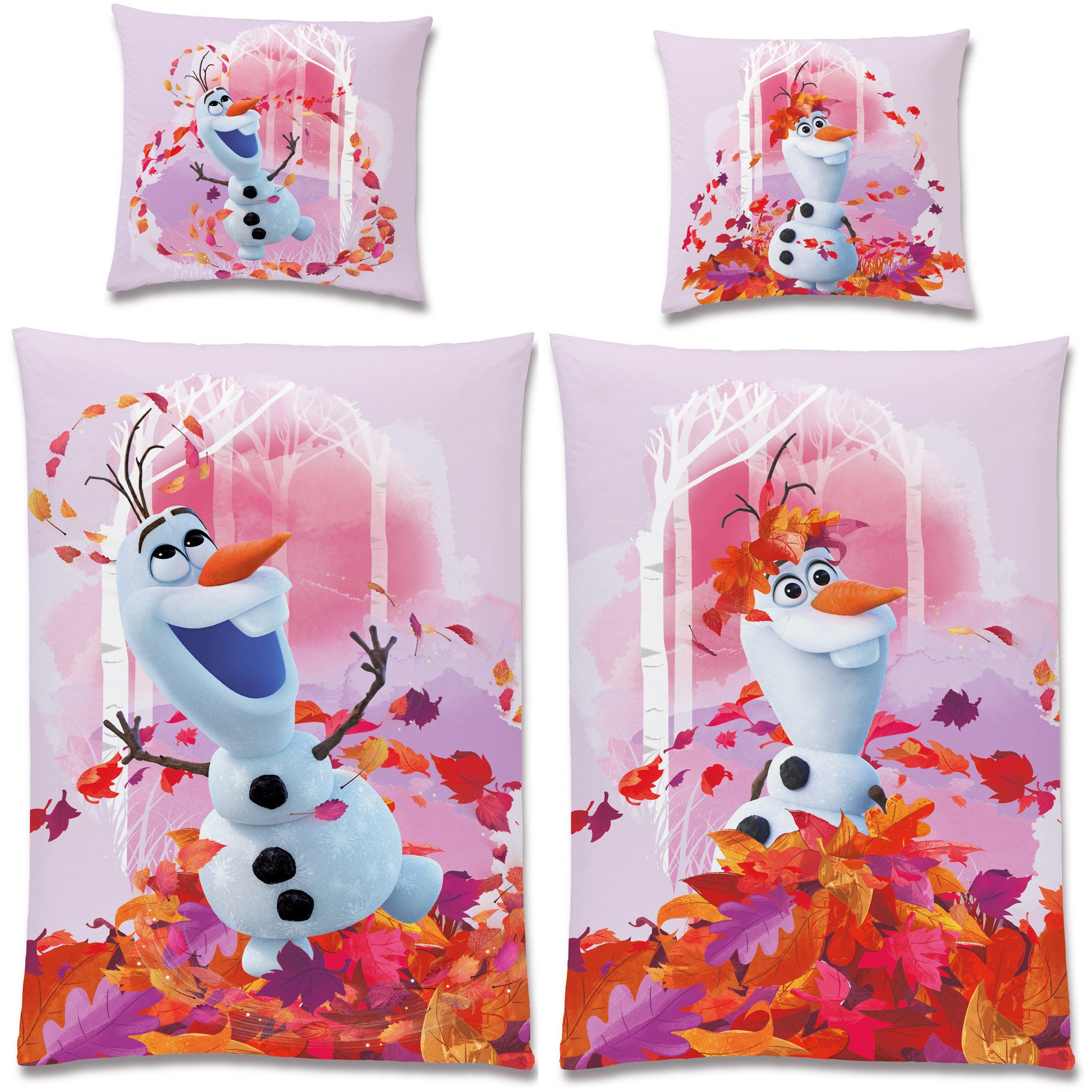BERONAGE Kinderbettwäsche Frozen Die Eiskönigin Olaf Summer Bettwäsche Linon / Renforcé, 100% Baumwolle, 2 teilig, 135x200 + 80x80 cm – Bild 4 von 5