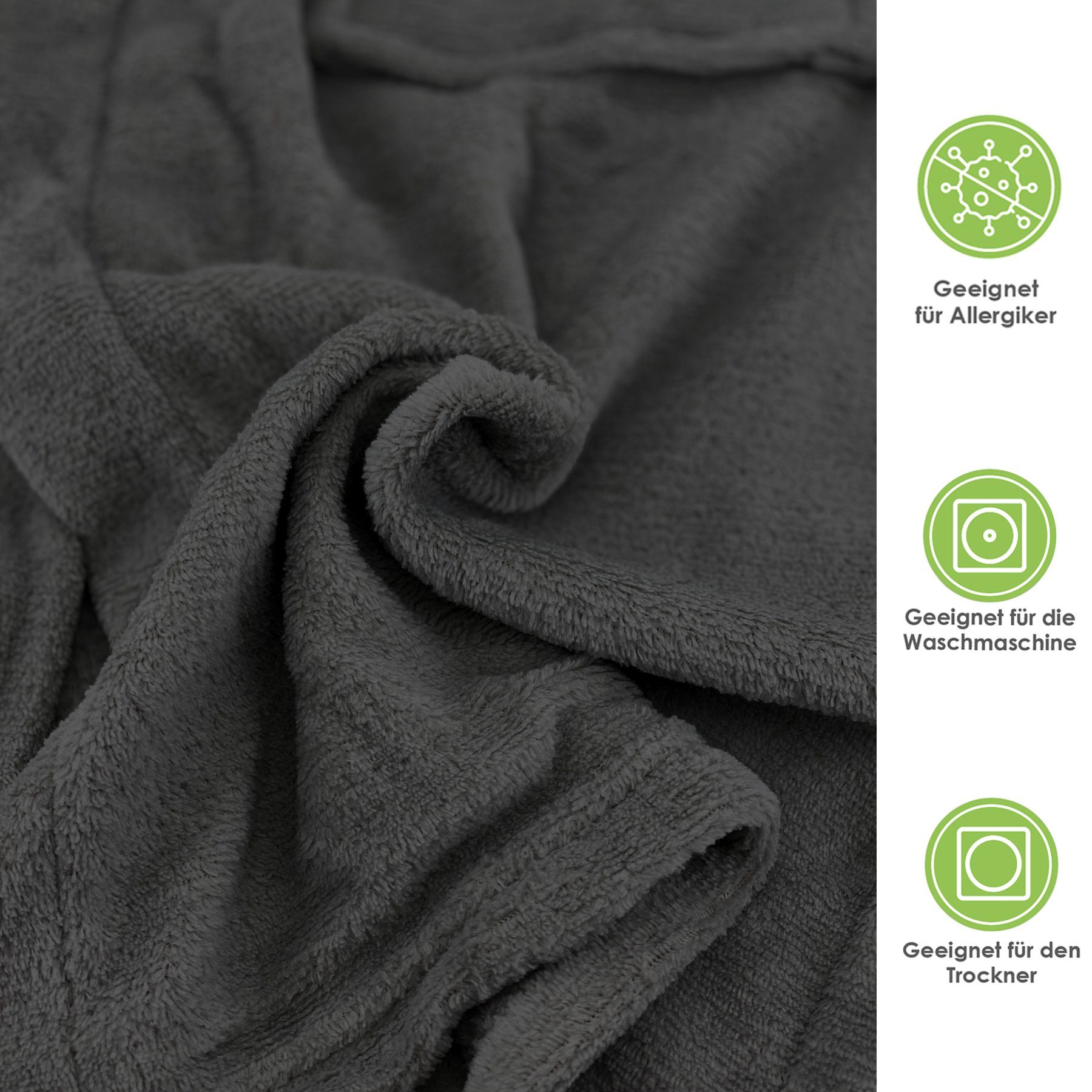 heimtexland Unisex-Bademantel Super Soft Bademantel Teddy Fleece Morgenmantel, Midilänge, Polyester, Stehkragen, Bindegürtel, super weich und flauschig I Hochfl – Bild 4 von 5