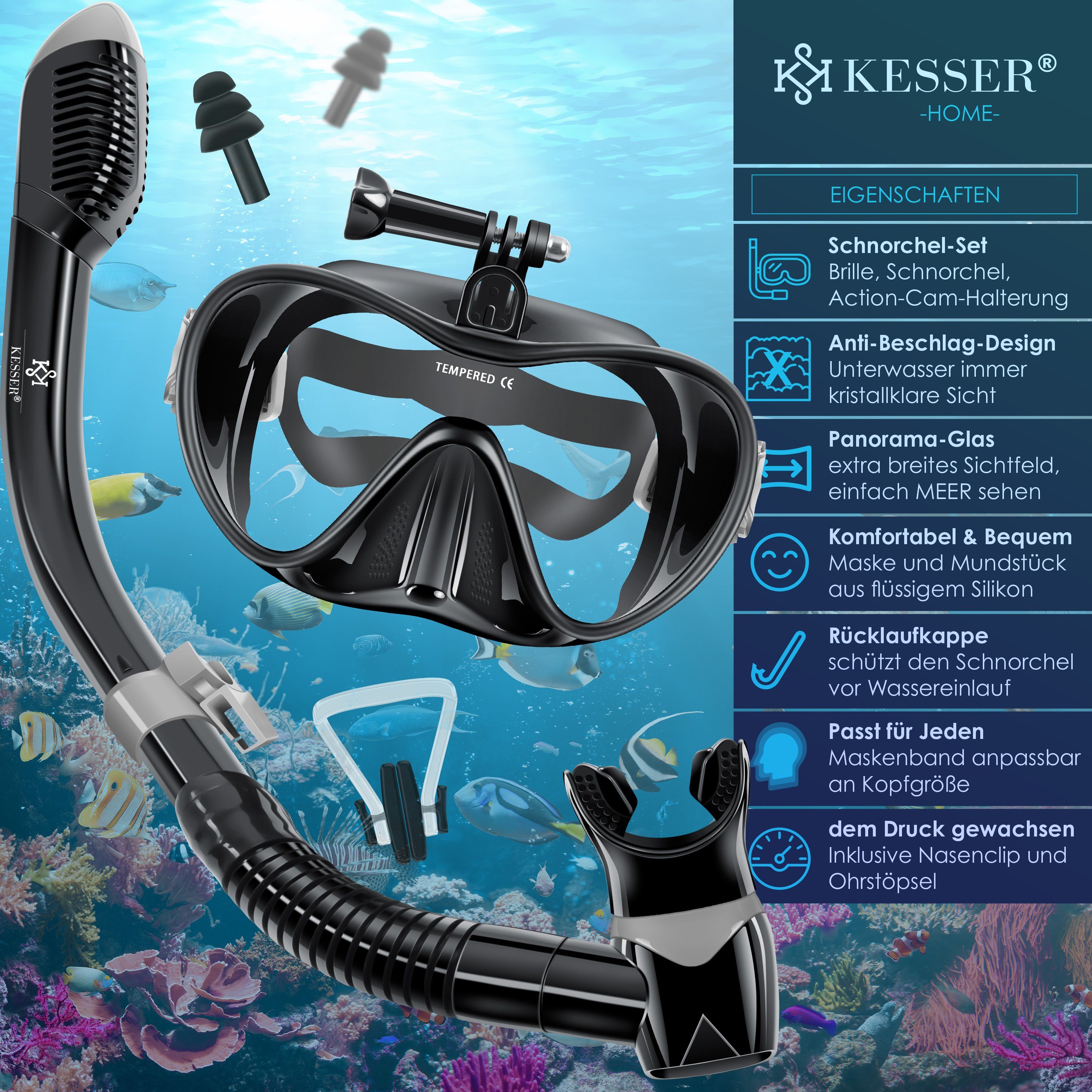 KESSER Taucherbrille, Schnorchelset Profi Taucherbrille Schnorchelmaske Tauchset