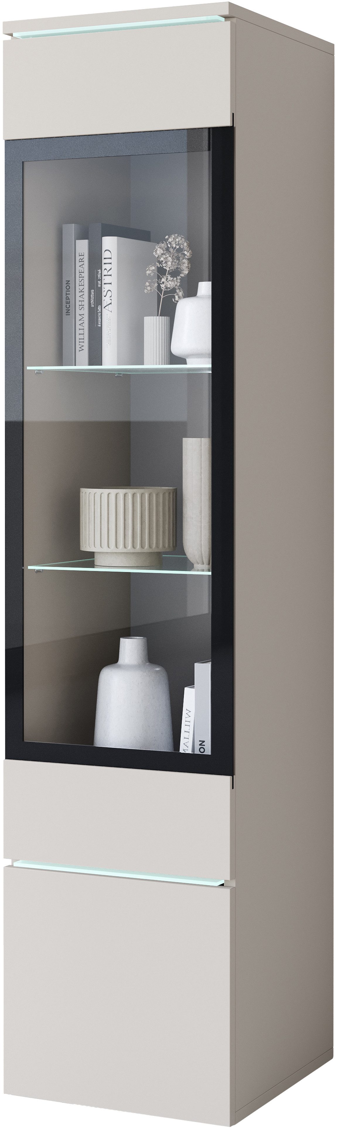 Home affaire Vitrine Vera, Glasvitrine, Höhe 130 cm, in verschiedenen Farbausführungen (1-St) LED-Beleuchtung, Türanschlag frei wählbar, stehend/hängend