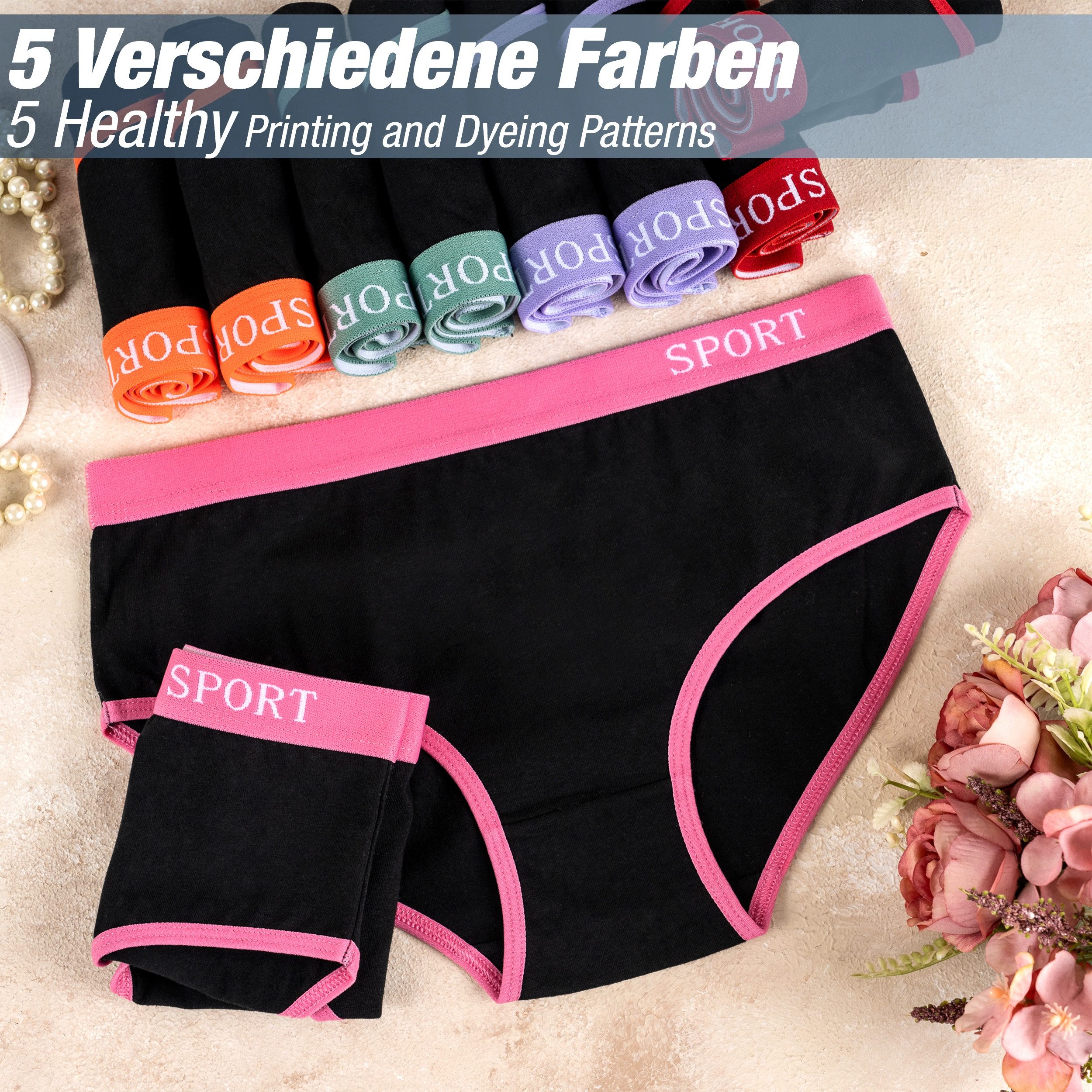 LOREZA Slip 10er Set Mädchen Slips - Sport - Schwarz (Spar-Packung, 10-St)