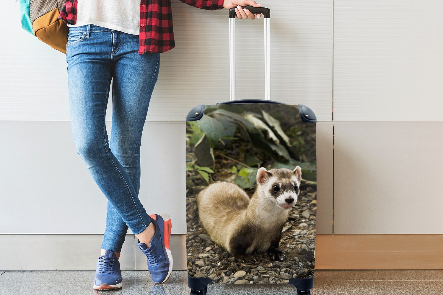mit Blätter, rollen, 4 - Ferien, - Handgepäckkoffer Trolley, für MuchoWow Reisetasche Reisekoffer Handgepäck Wiesel Tier Rollen,
