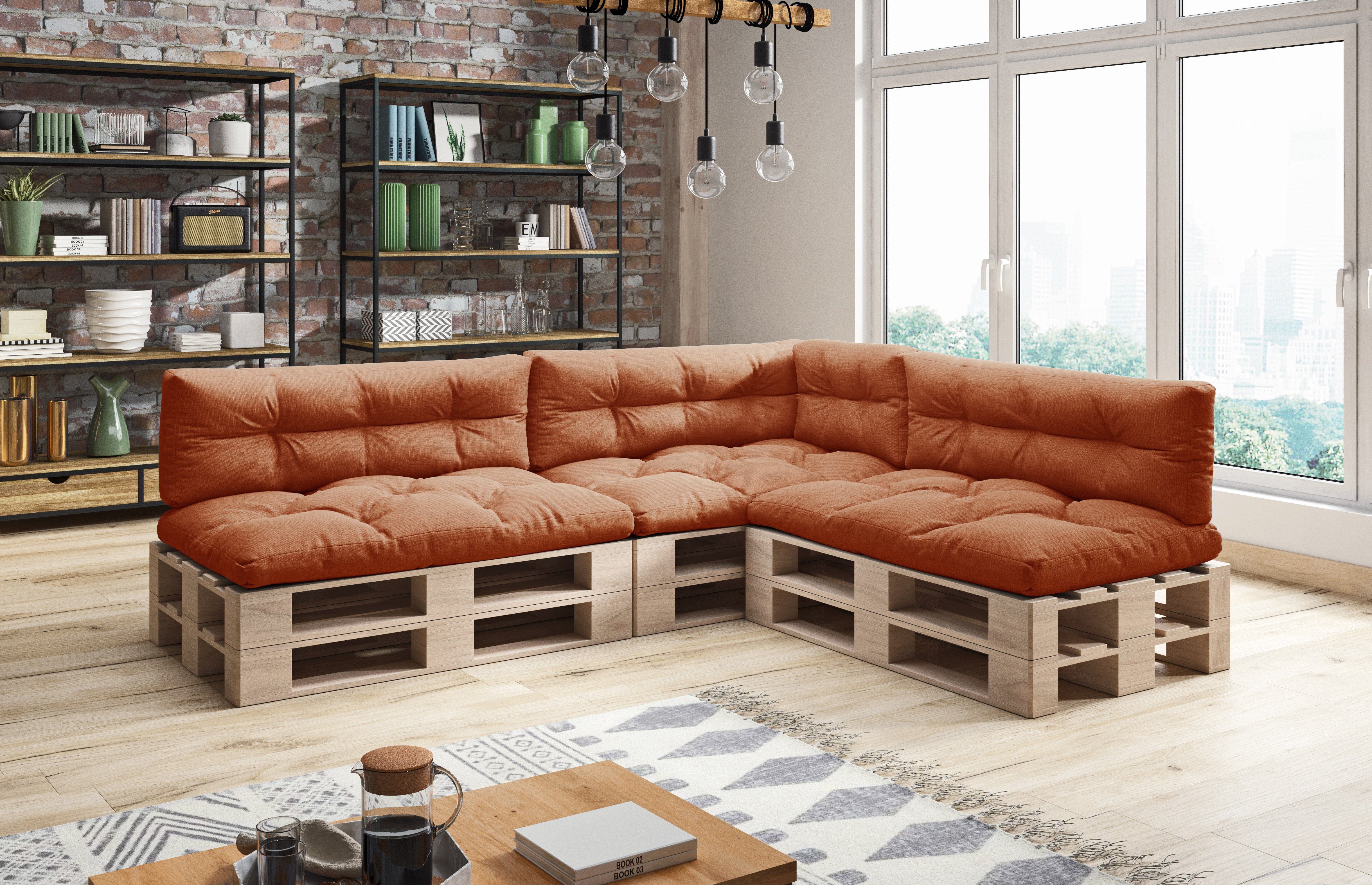 sunnypillow Palettenkissen 7er Set: 3x Sitzkissen + 3x Rückenkissen + 1x Seitenkissen, palettenmöbel palettencouch polsterauflage 120 x 80