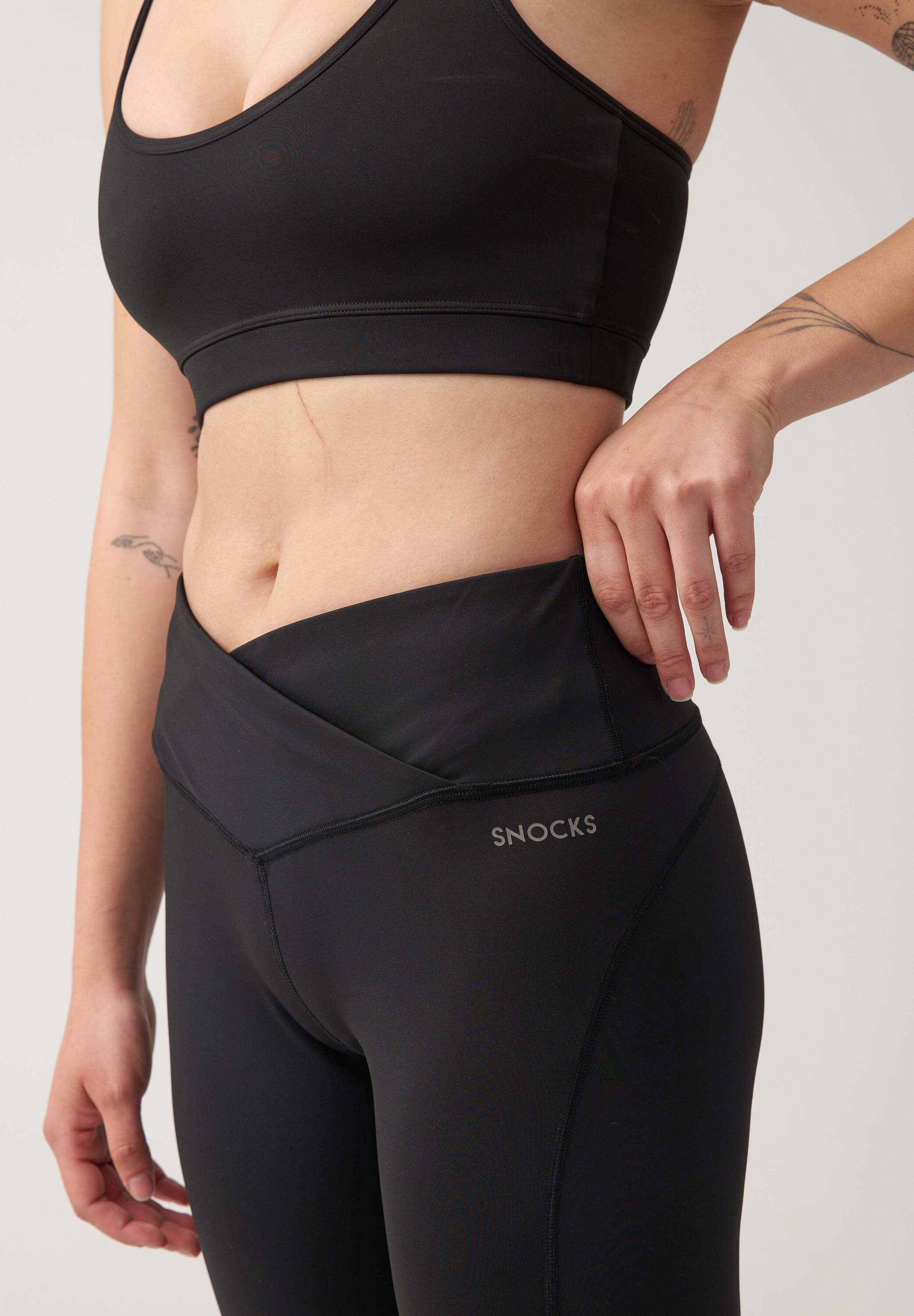 SNOCKS Highwaist Leggings Sporttights mit V Cross (1-tlg) ohne kratzenden Zettel, schnelltrocknend und komfortabel