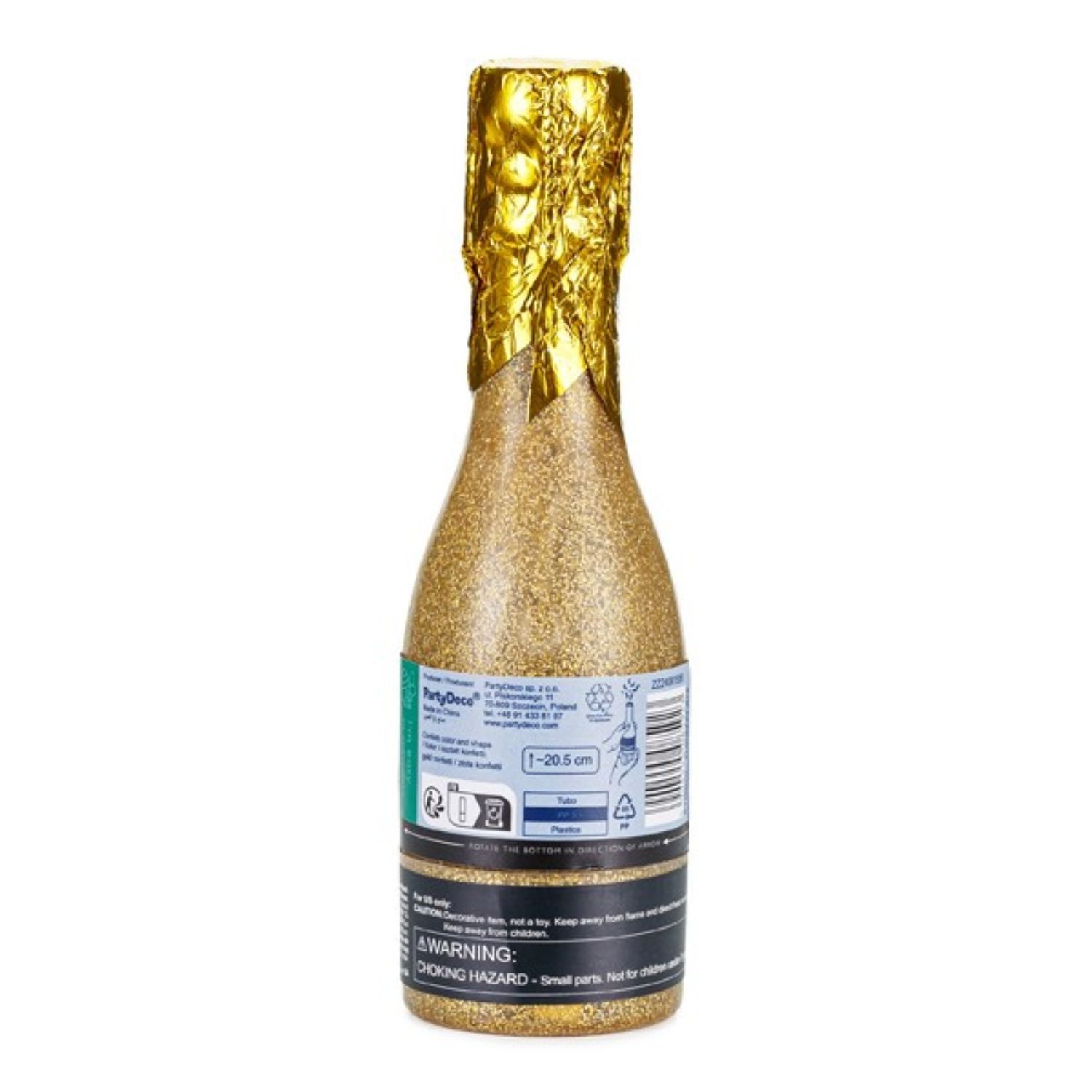 partydeco Konfetti Konfettishooter Champagnerflasche 20,5 cm, Gold