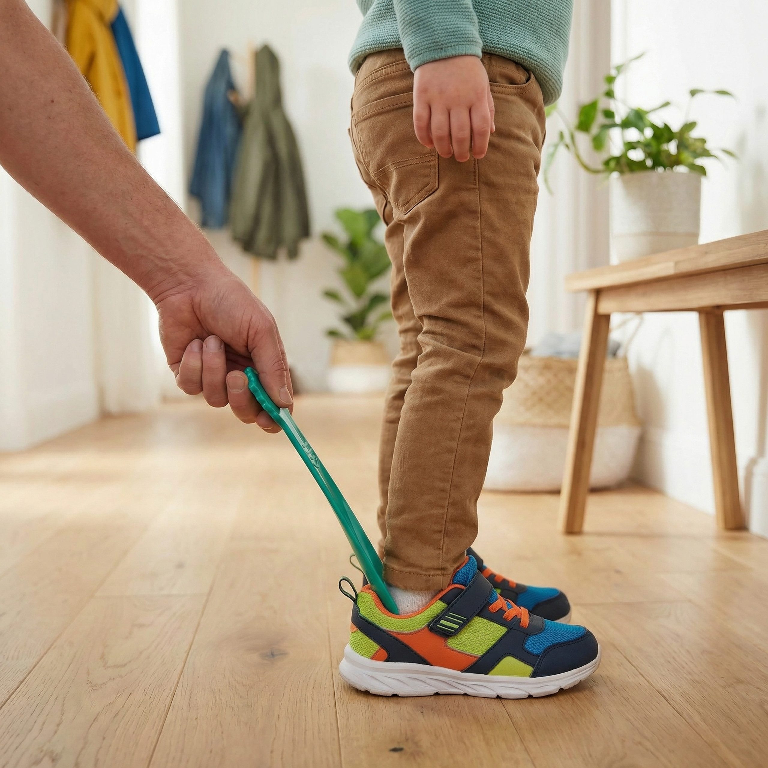 Lantelme Schuhlöffel 4 Stück Set Kinderschuhlöffel mit Motiv Kinder Schuhanzieher Bunt (4 Stück Schuhlöffel im Set aus Kunststoff), Farben Blau, Gelb, Grün und  – Bild 5 von 5