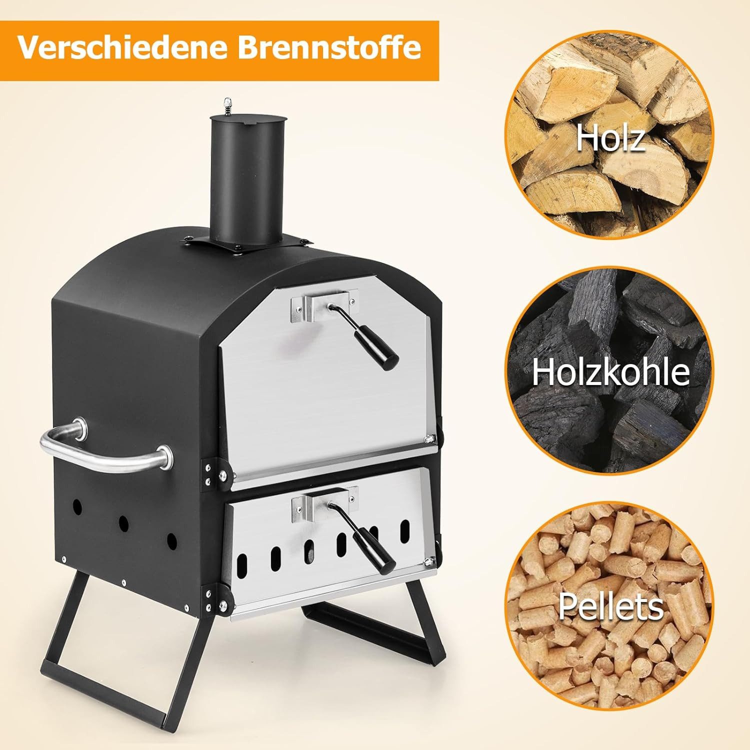 KOMFOTTEU Pizzaofen 2 in 1, Gartenofen aus Edelstahl mit Pizzagrill