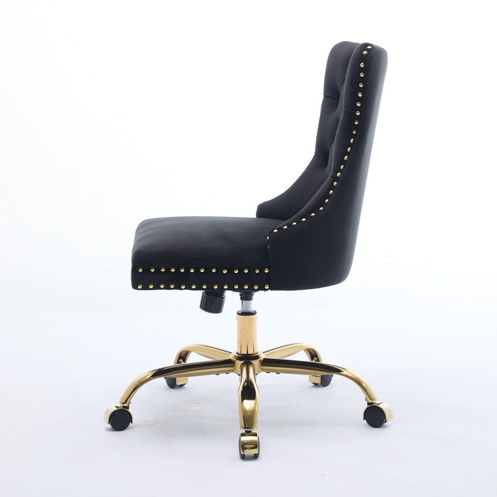 BBWL Polsterstuhl Bürostuhl Samt gepolstert ergonomisch drehbar höhenverstellbar, mit goldenem Metallgestell luxuriös stabil komfortabel – Bild 4 von 5