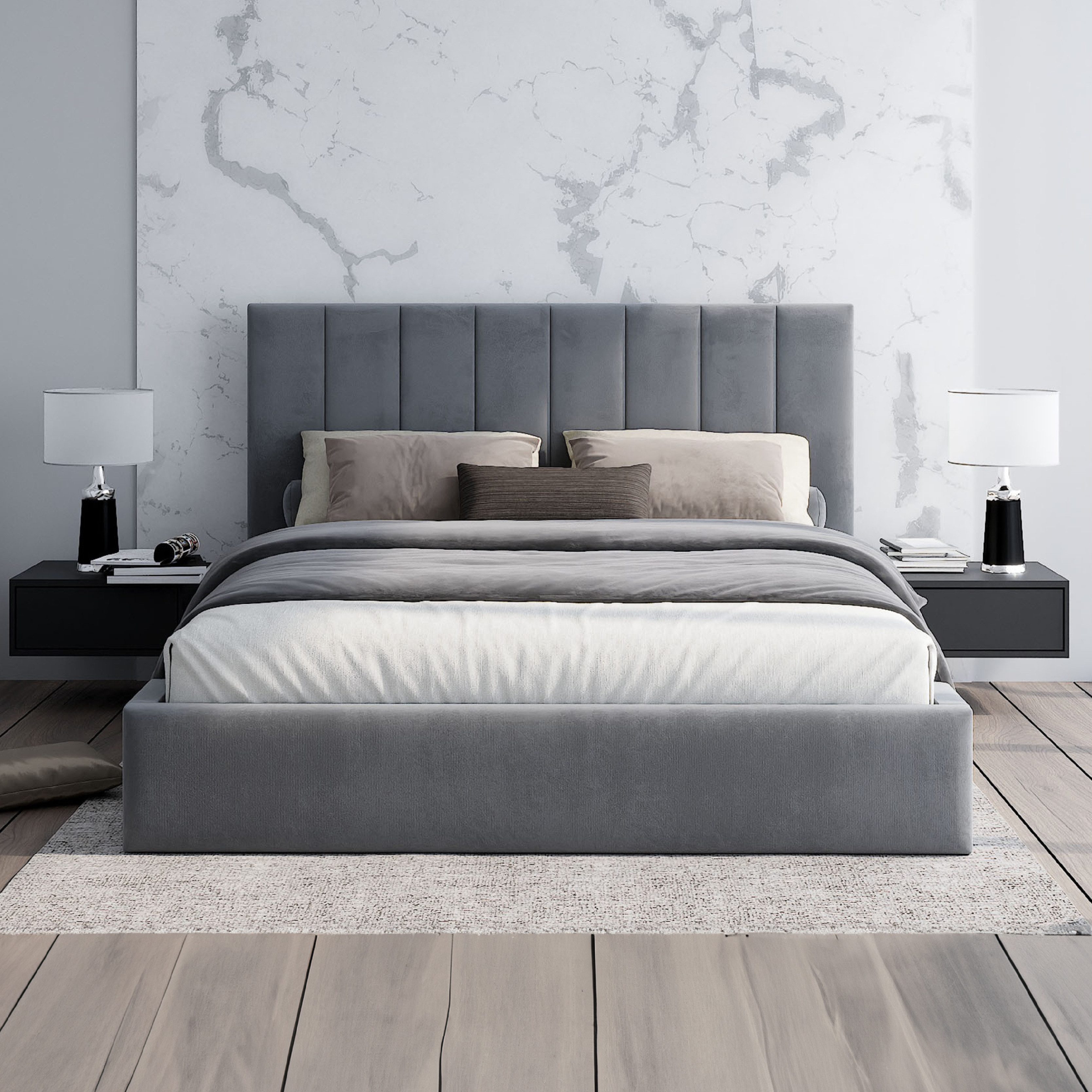 FDM Polsterbett OSKAR modern mit Bettkasten MADE IN EU - mit hochwertigem Paris Bezug (verfügbar 90x200 120x200 140x200 160x200 180x200cm, Bettrahmen, Bett, mit großen gepolsterten Kopfteil, mit Bettkasten zum aufklappen), Hebbarer Metallrahmen, Bettkasten, mit/ohne Matratze