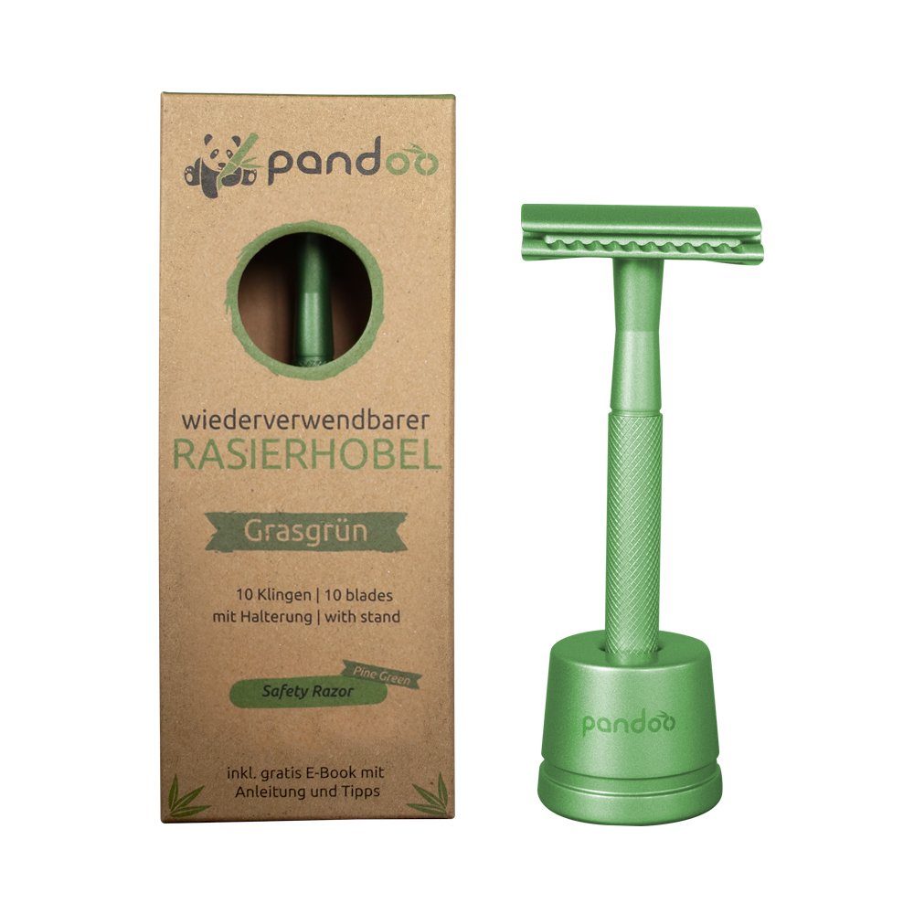 pandoo Rasierhobel Rasierhobel aus Metall inkl. 10 Klingen, Halter und E-Book Grün