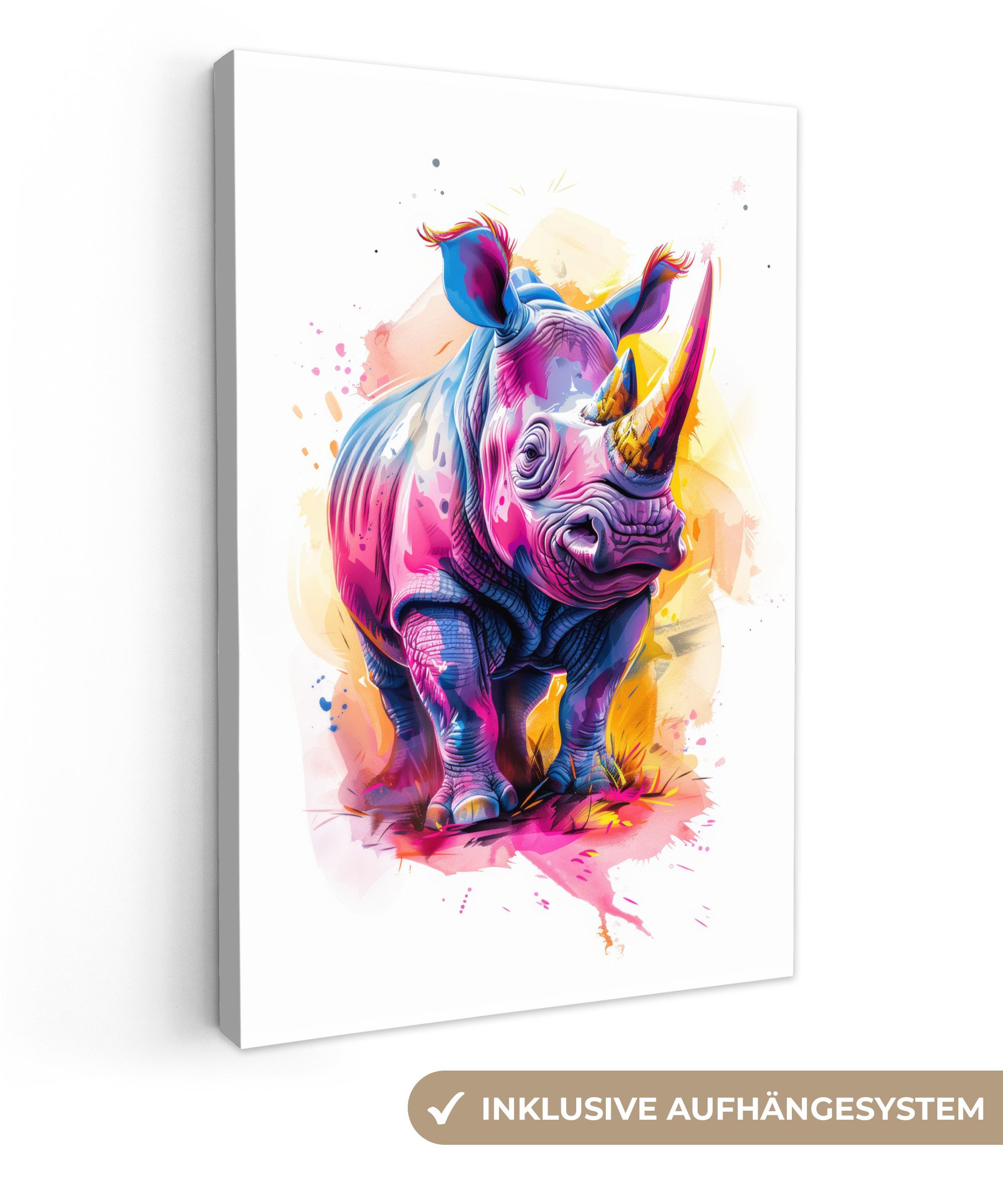 OneMillionCanvasses® Leinwandbild Nashorn - Farbenfroh - günstig online kaufen