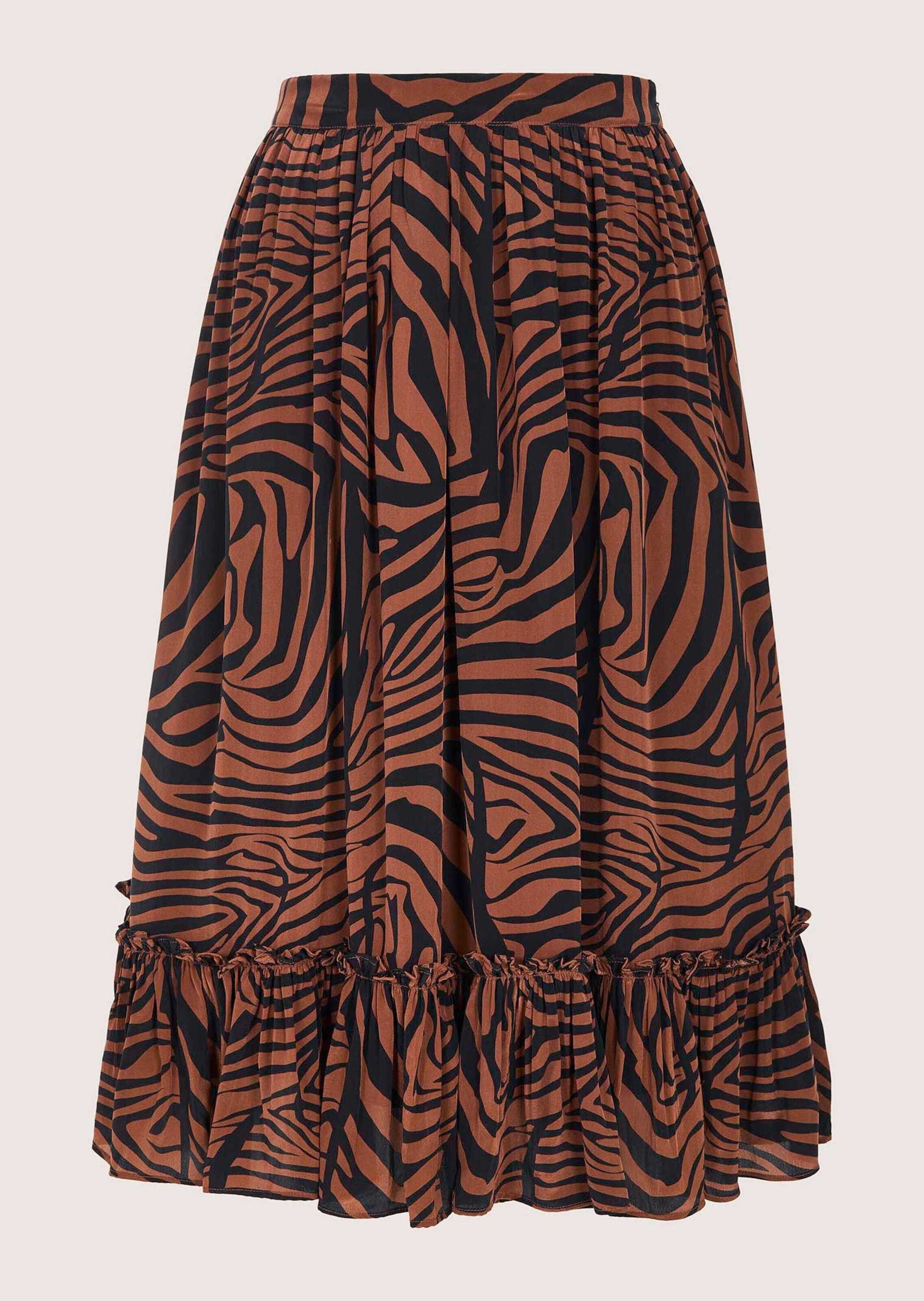 MADELEINE Midirock Midirock mit Zebra-Print Druckrock mit Formbund, Volants, Reißverschluss und Wadenlänge – Bild 5 von 5