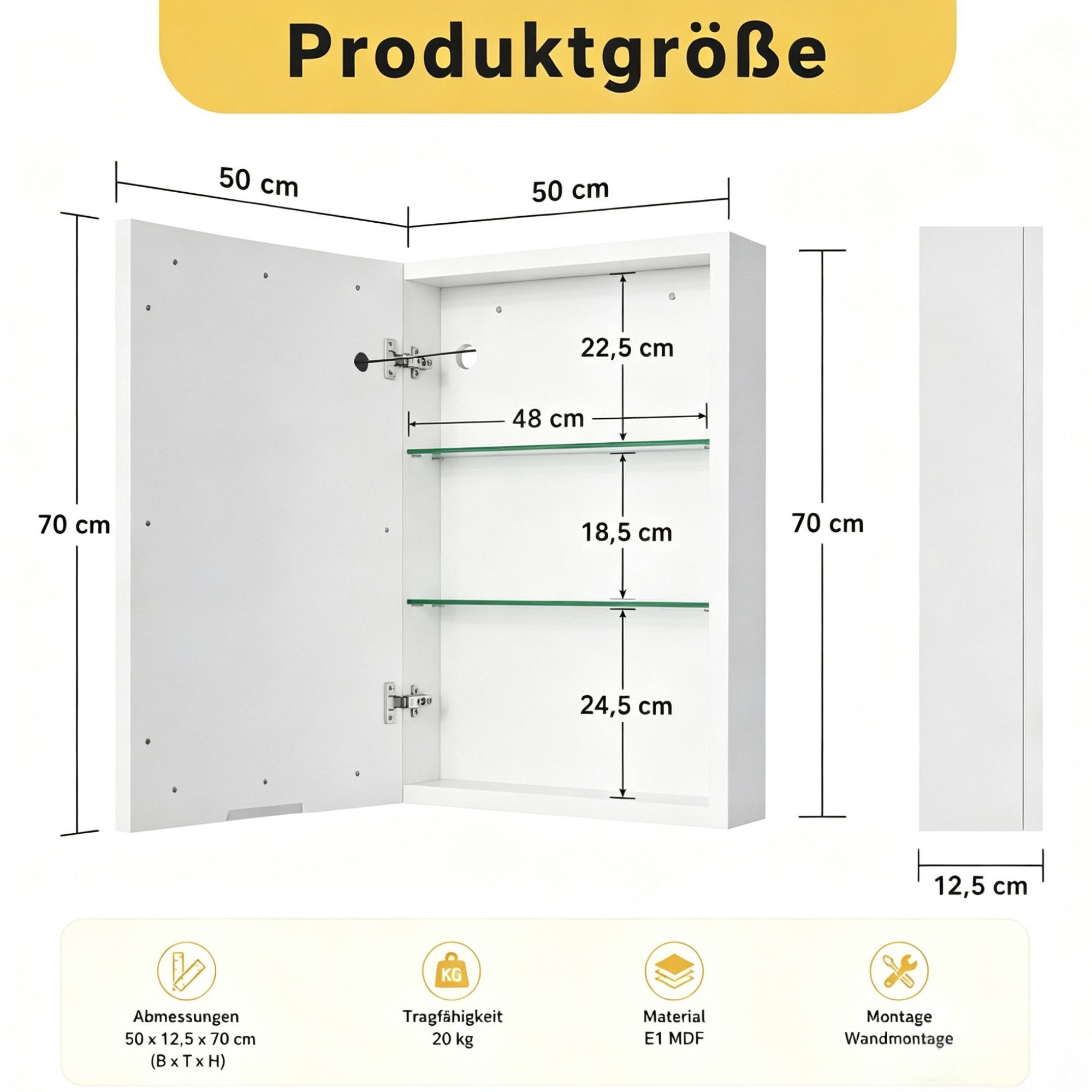 Simurq Spiegelschrank Badezimmerspiegelschrank mit LED-Beleuchtung Hängeschrank, 1/2-Türer Badspiegel mit verstellbaren Regalen, 3 Farbtemperaturen Dimmfunktion – Bild 5 von 5