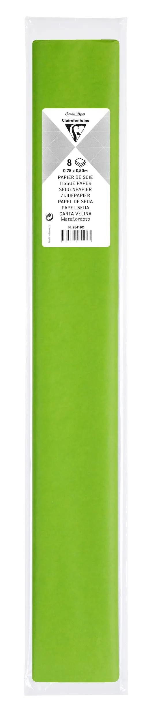 CLAIREFONTAINE Seidenpapier 10x Seidenpapier, Pack. 8 Bogen 50x75cm - Apfelgrün 95419C, LOISIR CREATIF & DECORATION