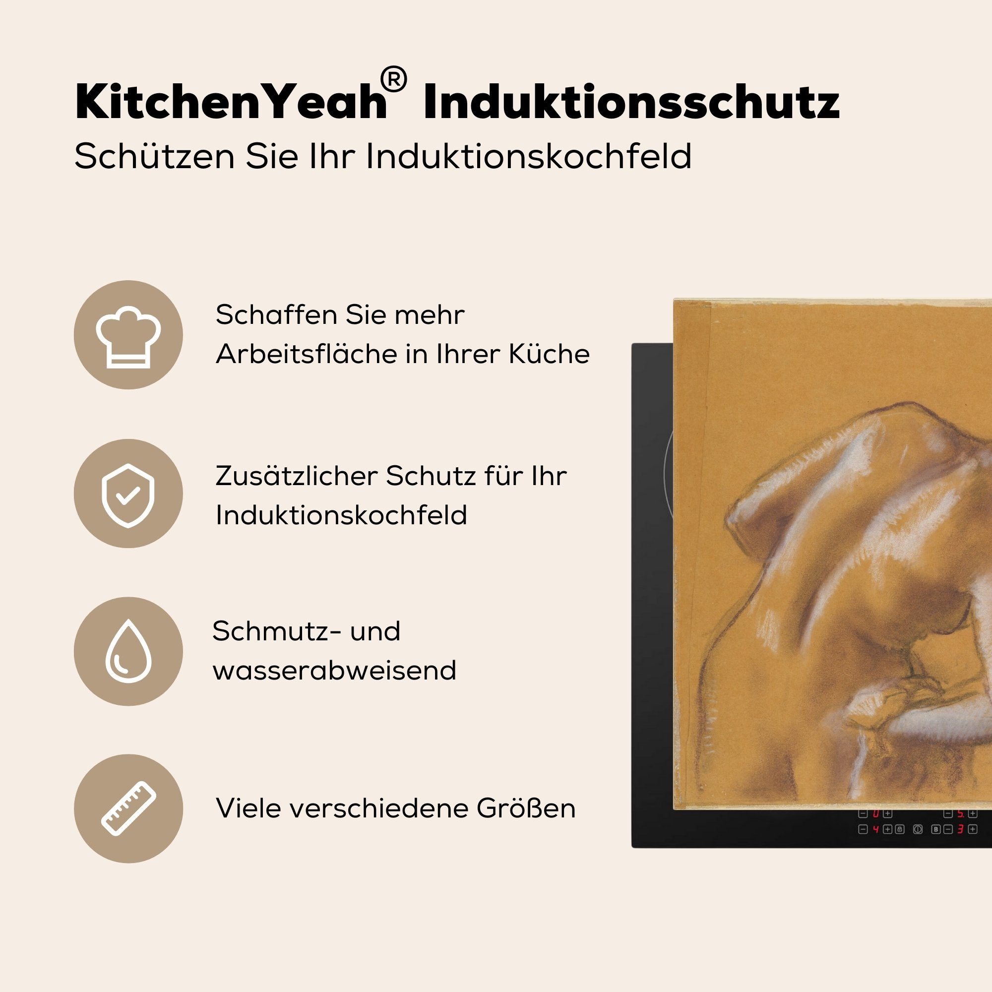 MuchoWow Herdblende-/Abdeckplatte Badende, die Arbeitsplatte Ceranfeldabdeckung, (1 Vinyl, 78x78 sich für Degas, küche cm, Gemälde - tlg), Edgar abtrocknet von