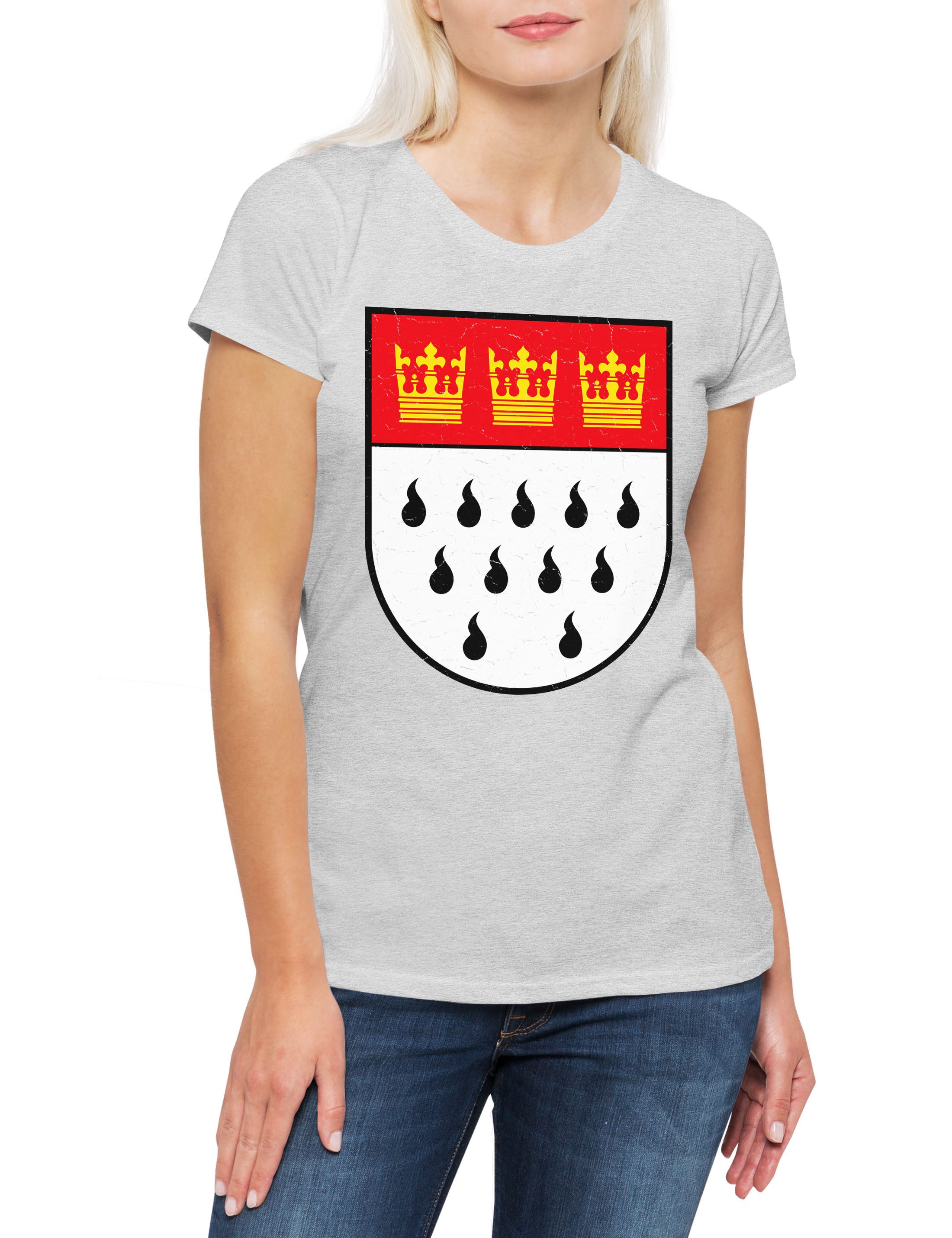 Print-Shirt Köln Wappen Damen T-Shirt Kölle Alaaf Kölner Dreigestirn Logo Kostüm
