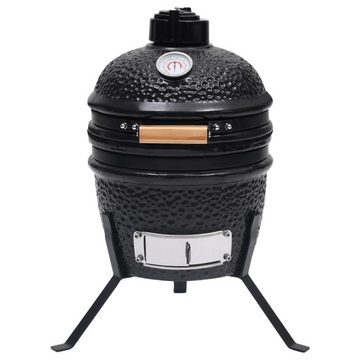 vidaXL Holzkohlegrill 2-in-1 Kamado-Grill Smoker Keramik 56 cm Schwarz