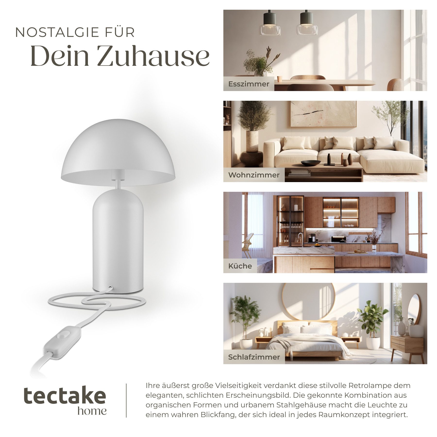 tectake Schreibtischlampe Retro-Tischlampe aus beschichtetem Stahl, indirektes Licht, 25 x 37, Stabil, nicht relevant, Kippschalter am Kabel, stabiler Lampenfuß – Bild 5 von 5