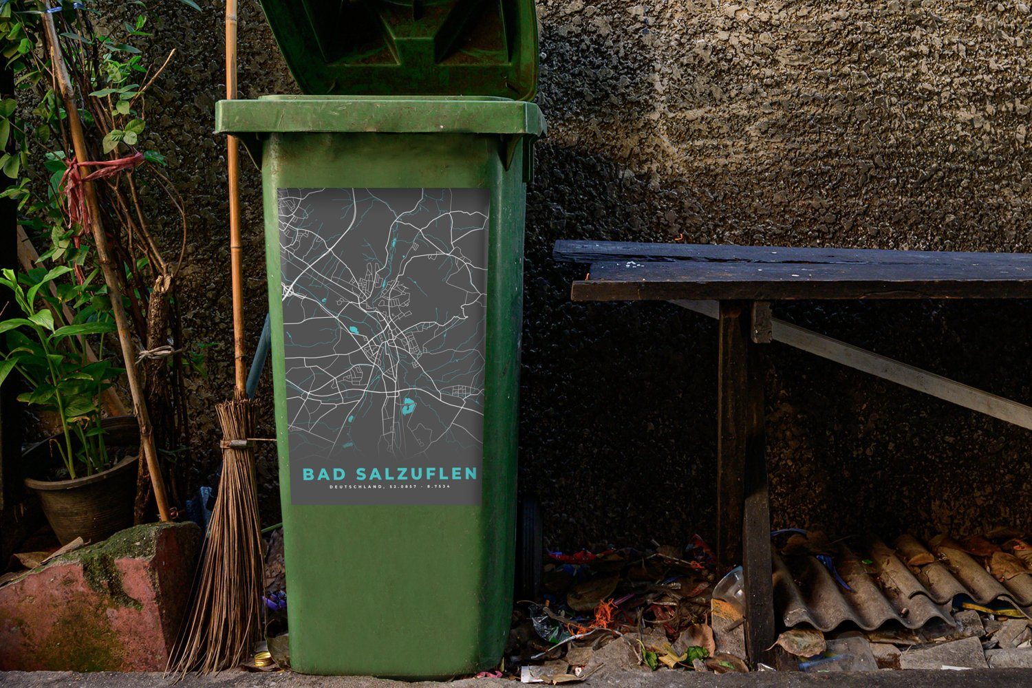Bad Salzuflen - Blau Deutschland Karte Container, Mülltonne, Wandsticker - Mülleimer-aufkleber, Abfalbehälter - MuchoWow - St), (1 Sticker, Stadtplan