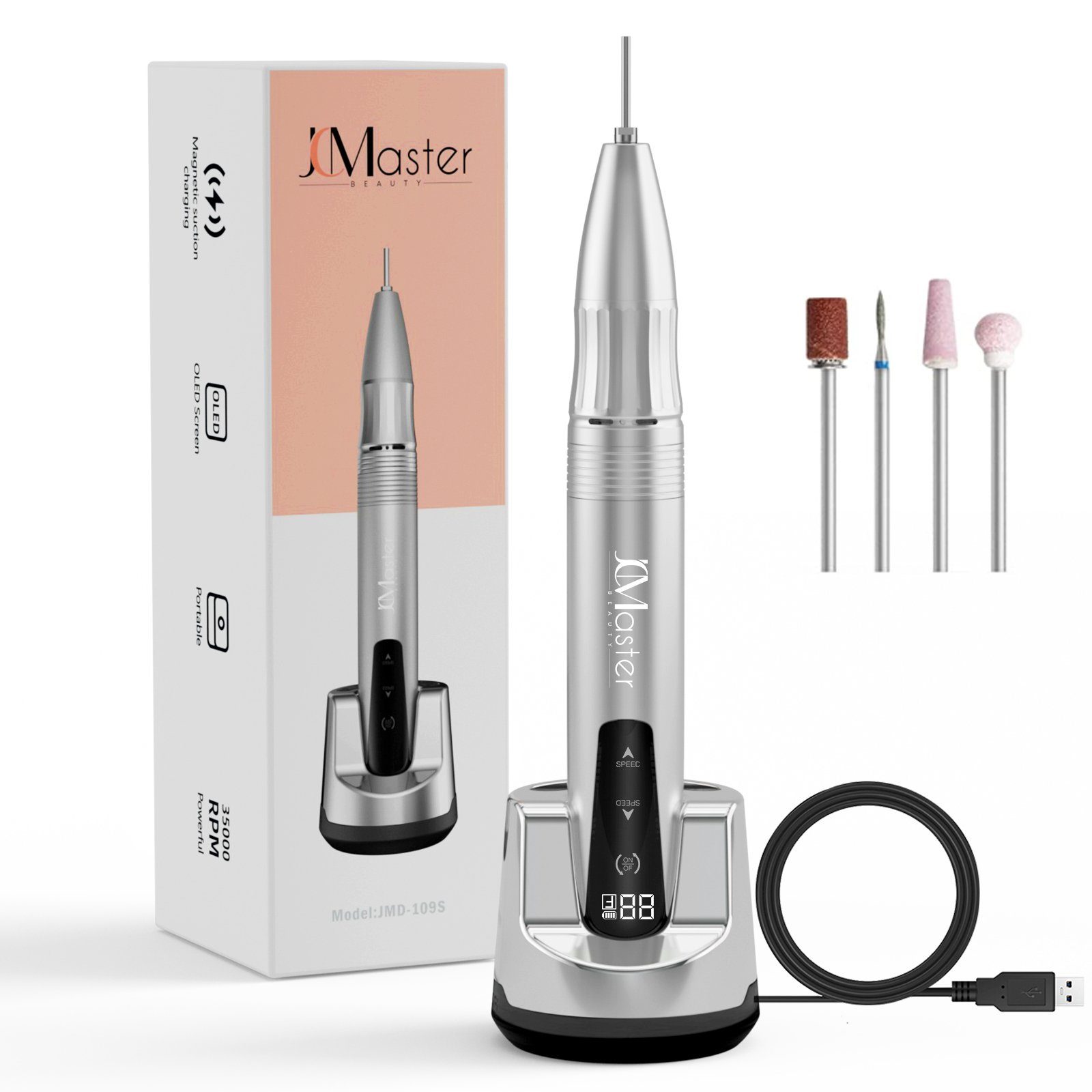 JCMaster Maniküre-Pediküre-Set, Kabellos Nagelfräser 35000RPM Magnetic Charging