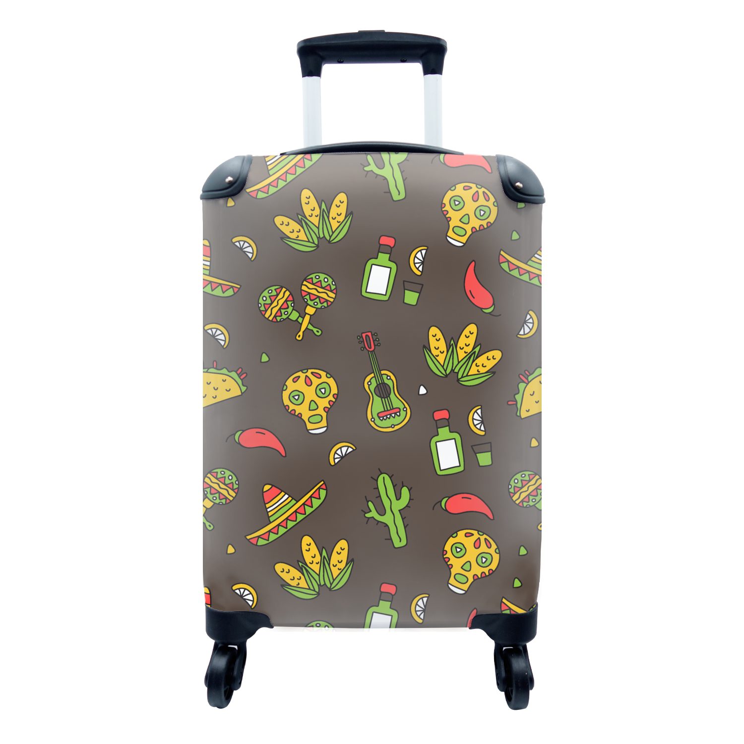 MuchoWow Handgepäckkoffer Muster - Mexiko - Reisekoffer Handgepäck Sombrero, mit Reisetasche 4 für Rollen, Ferien, rollen, Trolley