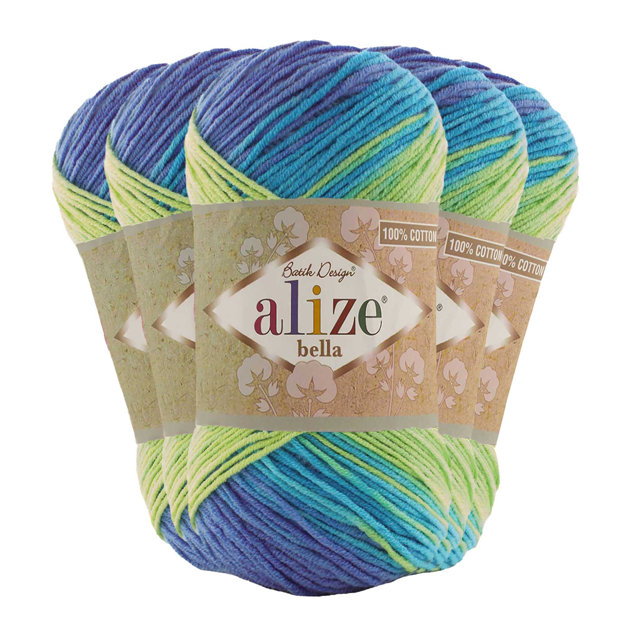 maDDma 5 x 100g Baumwollstrickgarn ALIZE BELLA Batik Häkelwolle, (Sparpaket), 4146