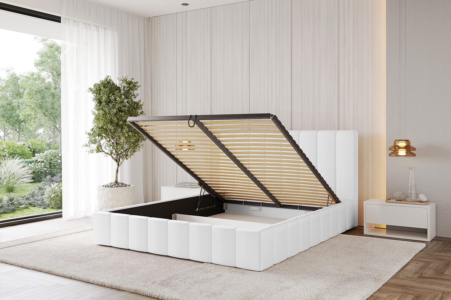 ALTDECOR Polsterbett FINO (Polsterbett mit Bettkasten und Lattenrost, Boxbett ohne Matratze), Doppelbett mit Stauraum, Bett mit Kopfteil