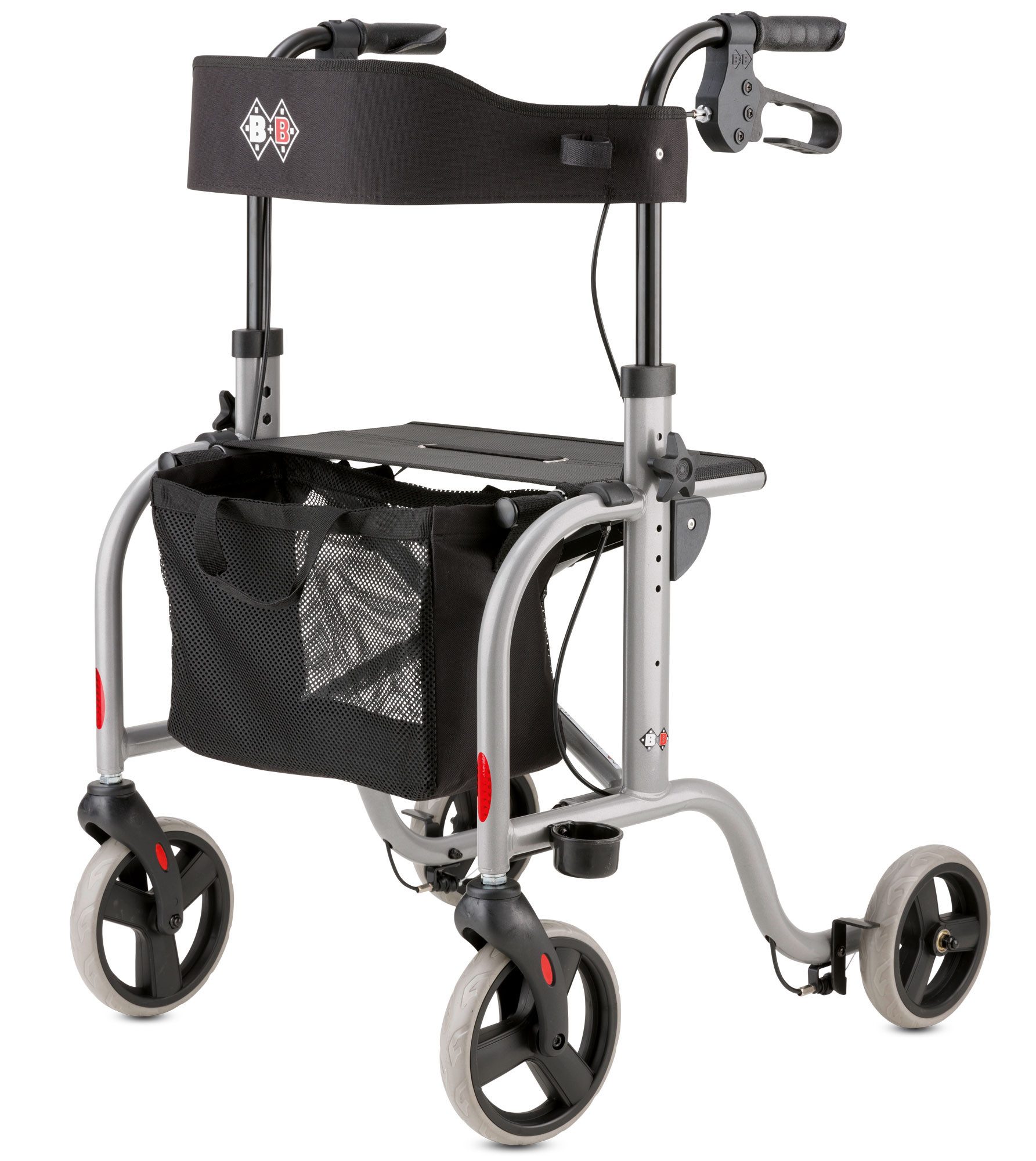 Bischoff & Bischoff Rollator RL-Smart ST, Mit Stockhalter und einer großen, abnehmbaren Netztasche