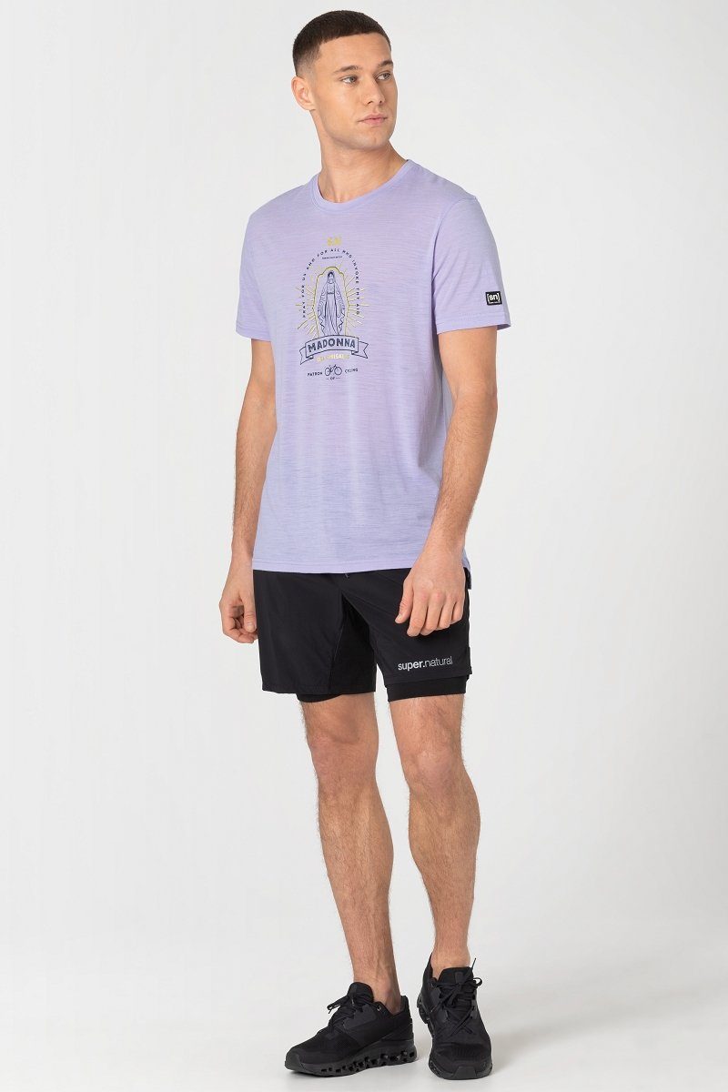 SUPER.NATURAL Print-Shirt Merino TEE Lavender/Blueberry/Gold PATRONA M SANTA bequemer T-Shirt Merino-Materialmix