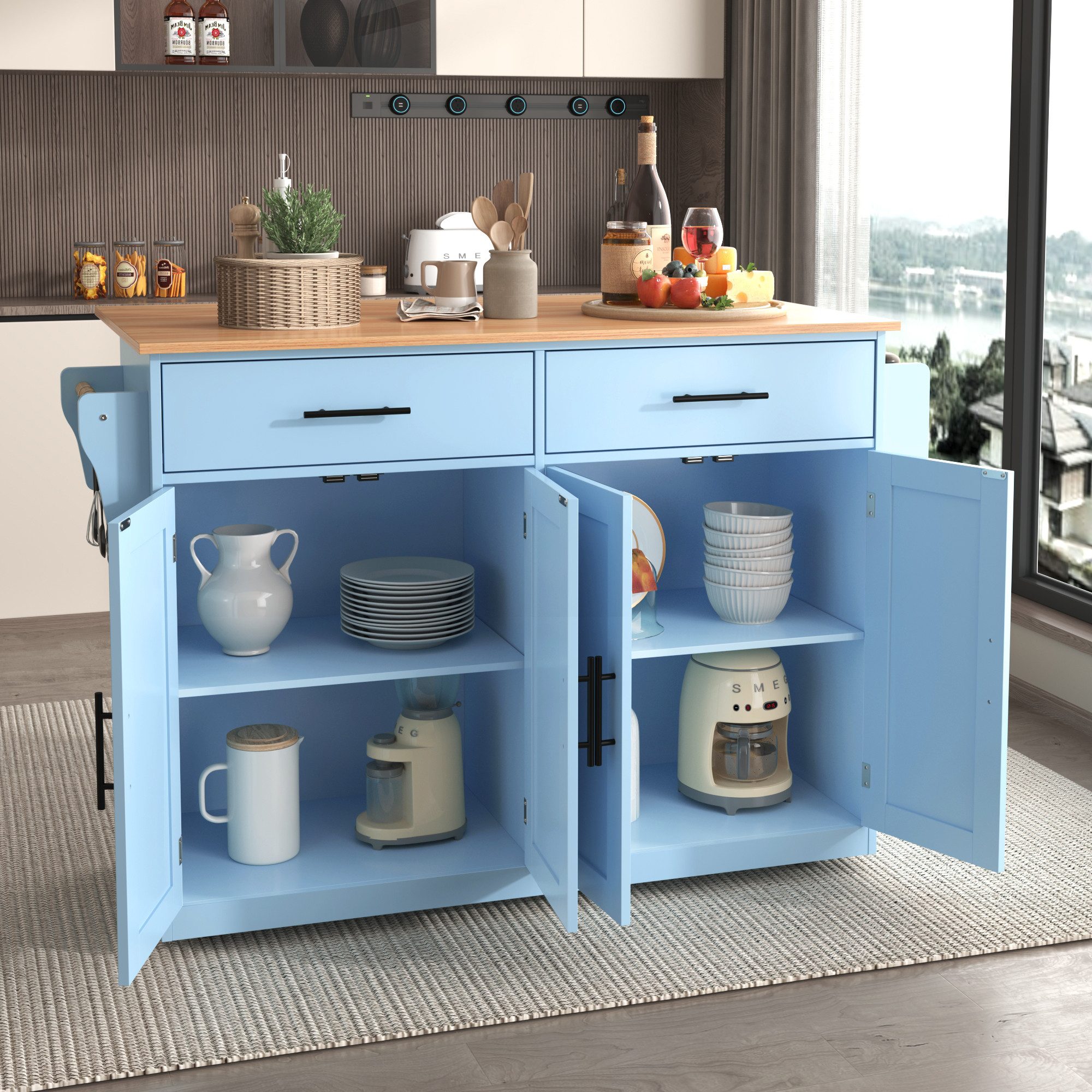 Merax Küchenwagen mit erweiterbarer Arbeitsplatte, (120x46(70)x91 günstig online kaufen