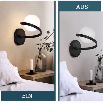 ZMH Wandleuchte 1 Flammig Innen Wandlampe - Modern Flurlampe Schwarz Metall, ohne Leuchtmittel, G9 aus Weiß Glas Kugel Lampenschirm für Treppenhaus