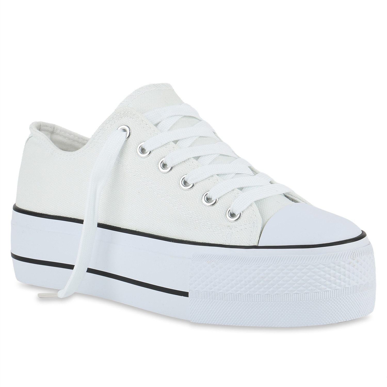 VAN HILL 842206 Plateausneaker Damen Plateau Sneaker - Modischer Low-Top Stoffschuh mit hoher Sohle