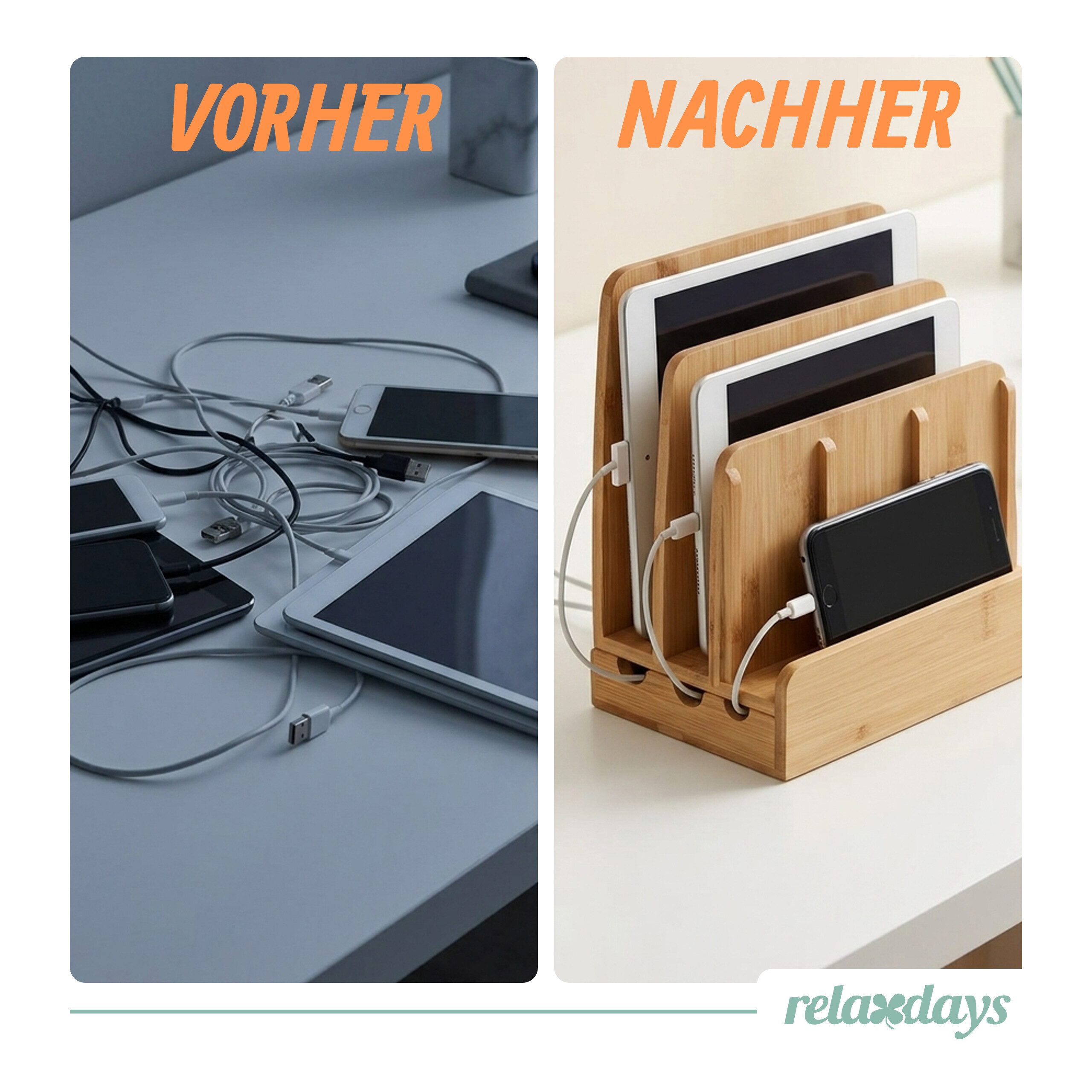 relaxdays Handy-Halterung Ladestation Bambus, (bis 11.7 Zoll, 1-tlg) – Bild 3 von 5