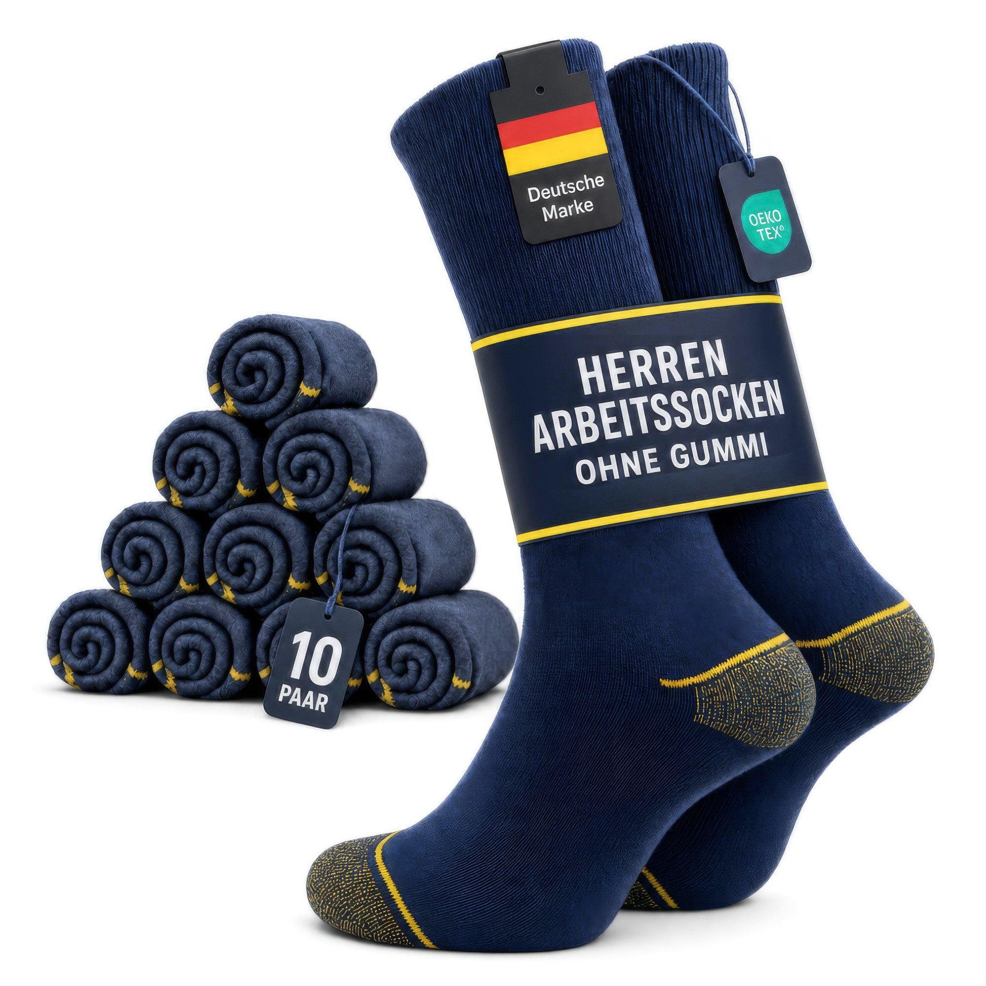 GAWILO Arbeitssocken für Herren mit Komfortbund ohne Gummi ohne einzuschneiden (10 Paar) Lange Haltbarkeit dank verstärkter Belastungszonen an Ferse & Spitze
